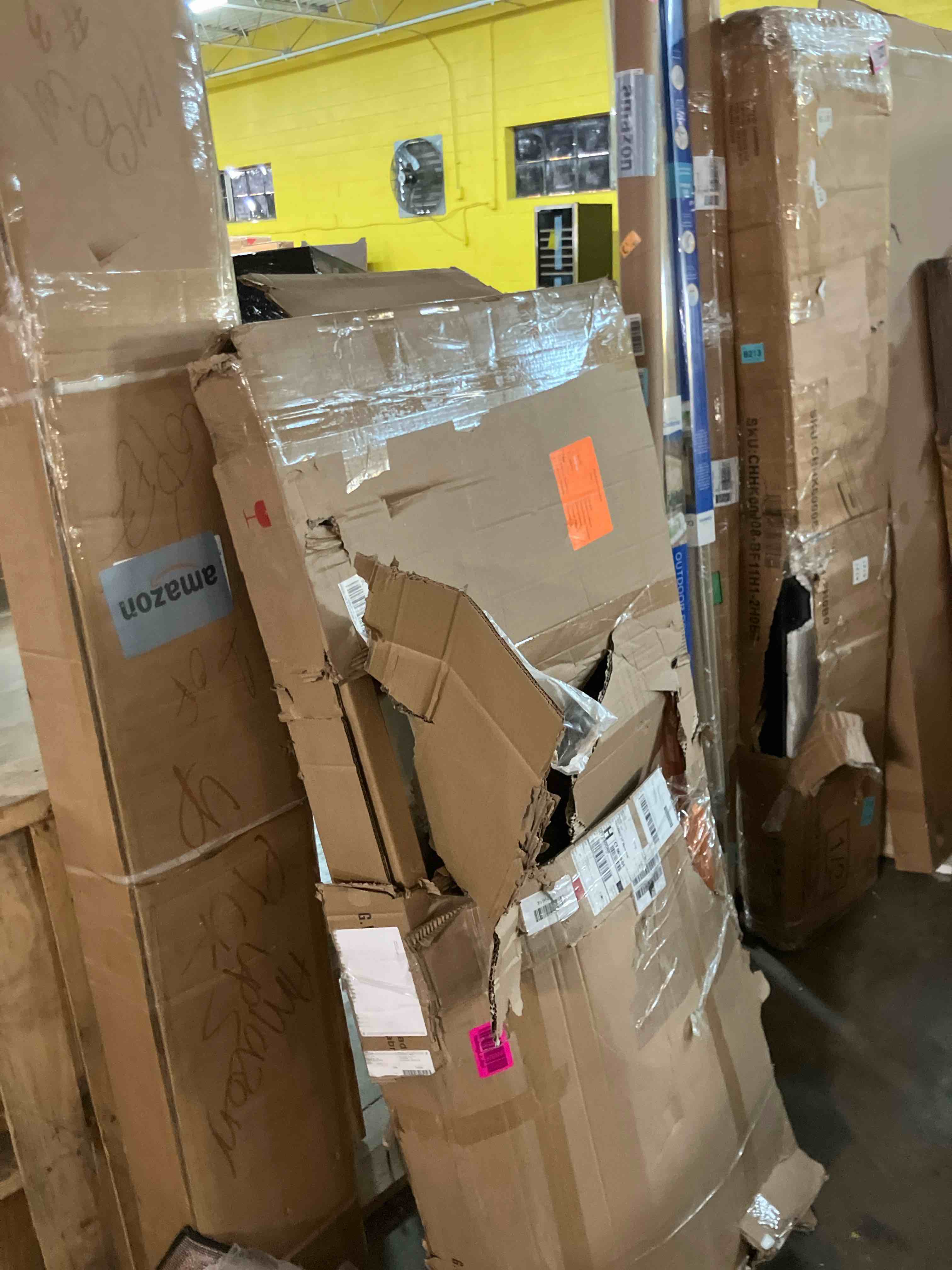 Condition photo showing As Is for aqua 48 in. x 58 in. semi-frameless hinged tub door in brushed nickel (missing hardware) 