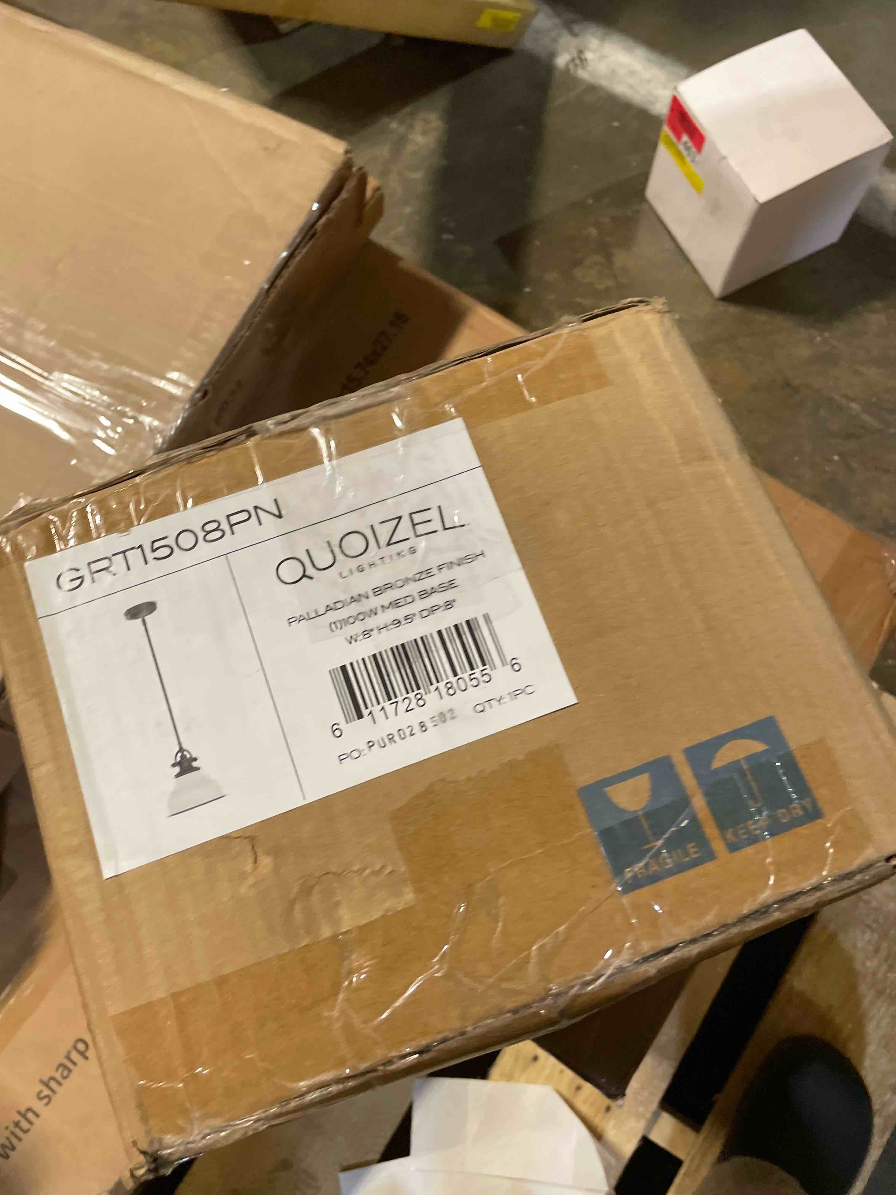 Condition photo showing New/Like New for quoizel grant mini pendant lighting, 8 inch 1-light palladian bronze opal etched glass pendant light, hanging ceiling light for kitchen island, dining room, hallway, bedroom, bar, cafe or office