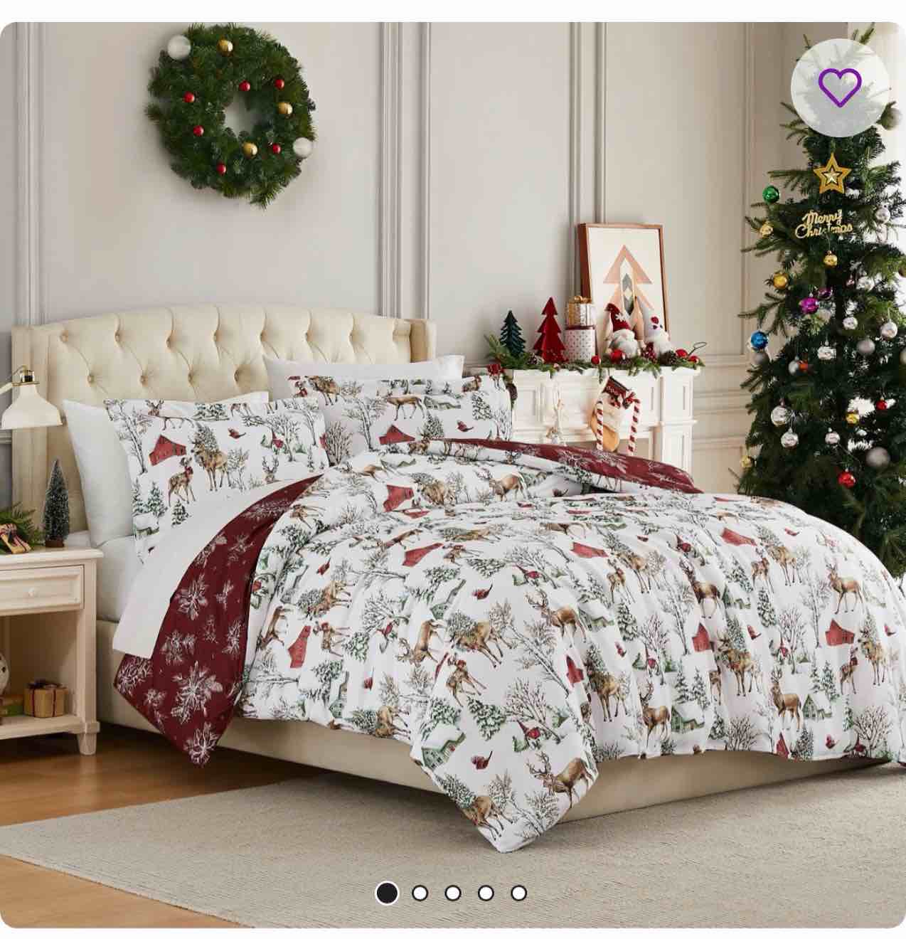 White Christmas Oversized Reversible Holiday day Bedding lightweight 