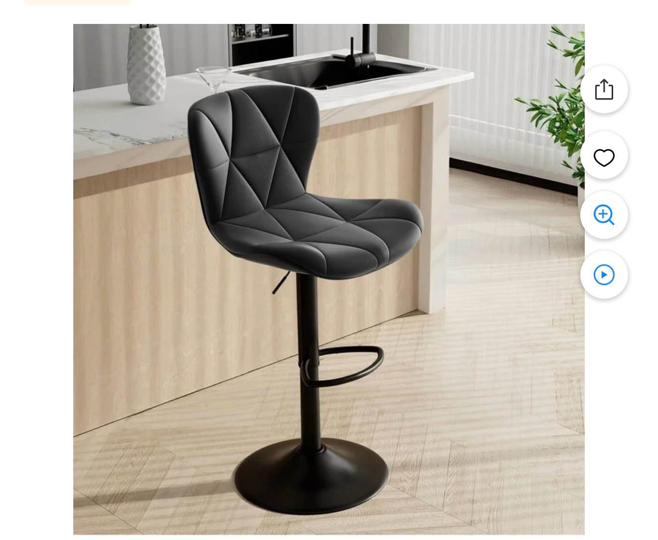 hawsaiy modern bar stools set of 1, adjustable faux leather upholstered swivel bar stools, counter height bar chairs with back for kitchen island, black