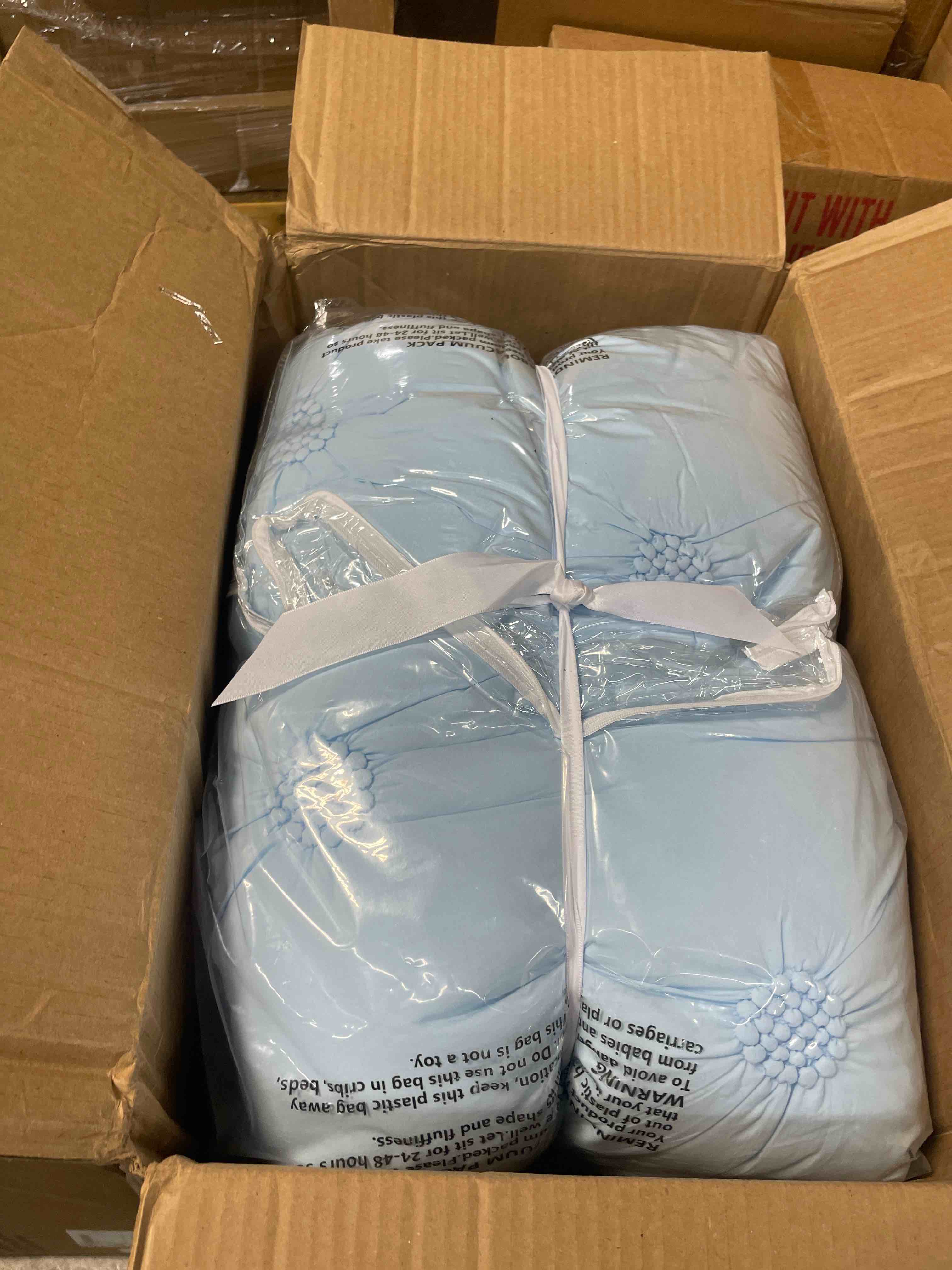 Condition photo showing Good Condition for swift home king baby blue comforter set - ruched 3d floral pintuck bedding set - 3 pieces bed linen, 1 comforter and 2 pillow shams