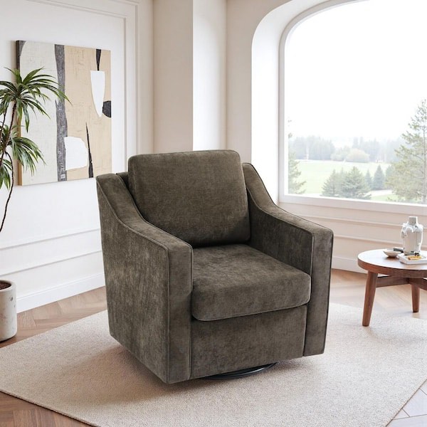 Light Coffee Chenille Upholstered Swivel Accent Barrel Chair