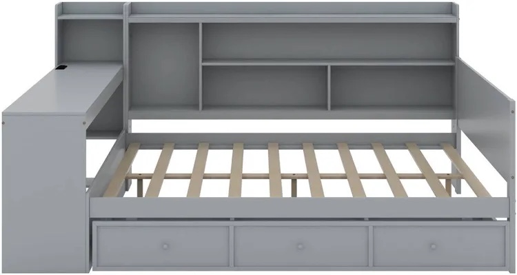 Latitude Run Full Size Wooden Daybed with Drawers, USB Ports, and Desk