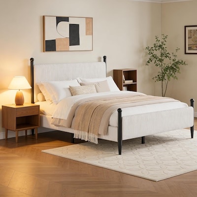 garvee queen size bed frame with velvet headboard upholstered soft corduroy fabric platform bed