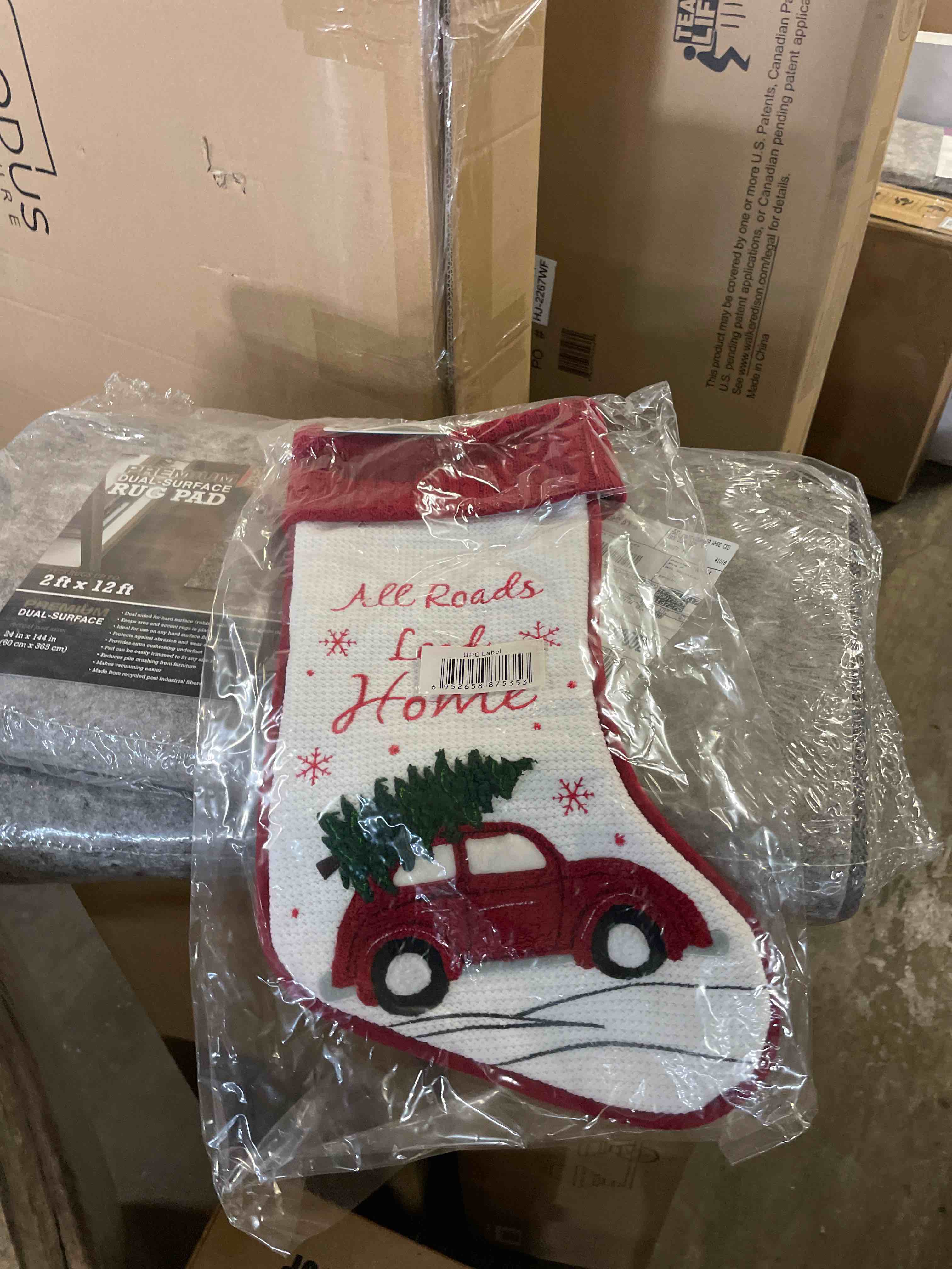 Condition photo showing New/Like New for glitzhome fabric christmas stocking - red truck