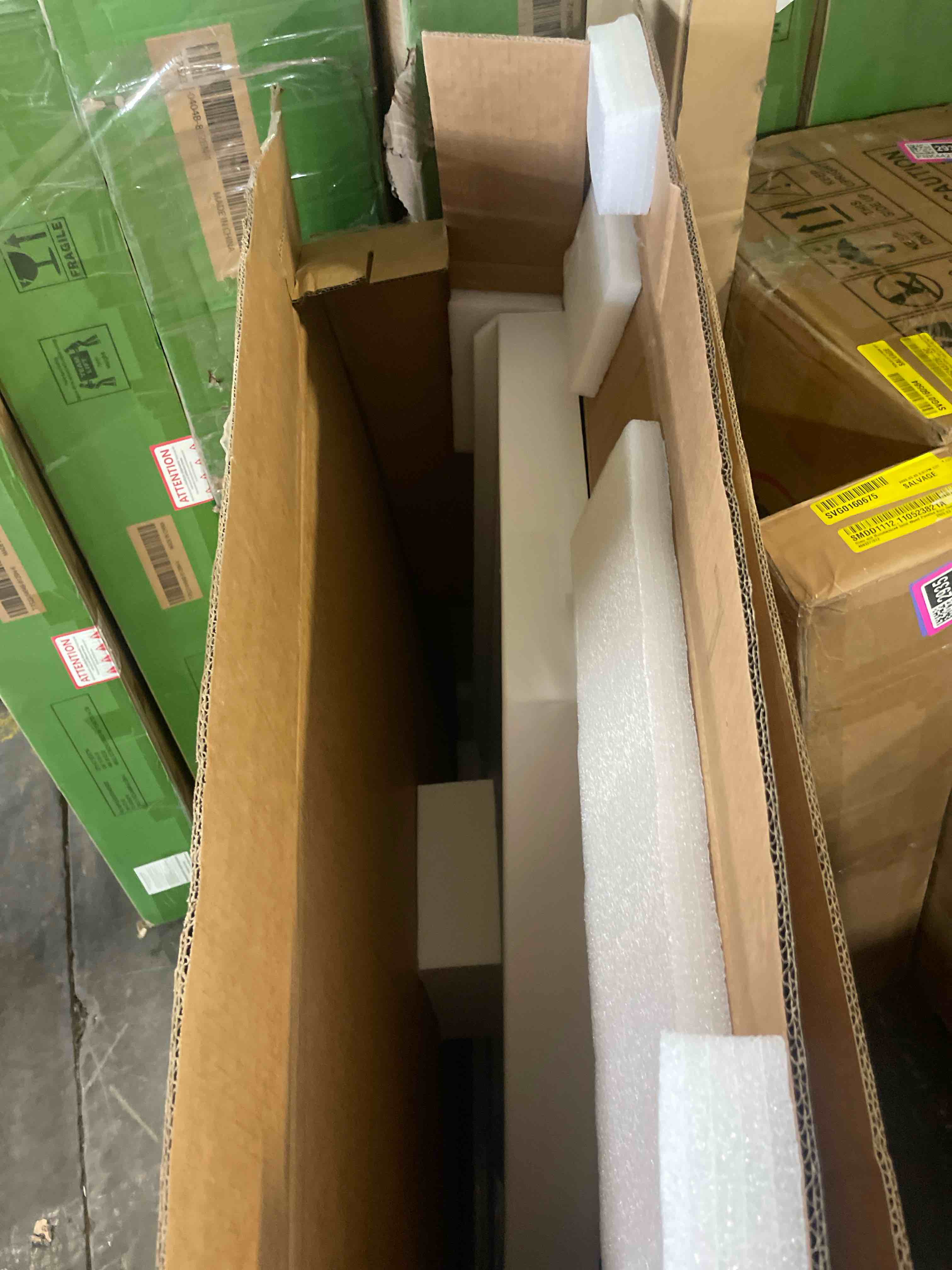 Condition photo showing New/Like New for fine fixtures 32 x 32 neo angle shower base, acrylic corner shower pan with non-slip textured surface, white shower floor base with center drain, durable corner shower tray for bathroom installation.