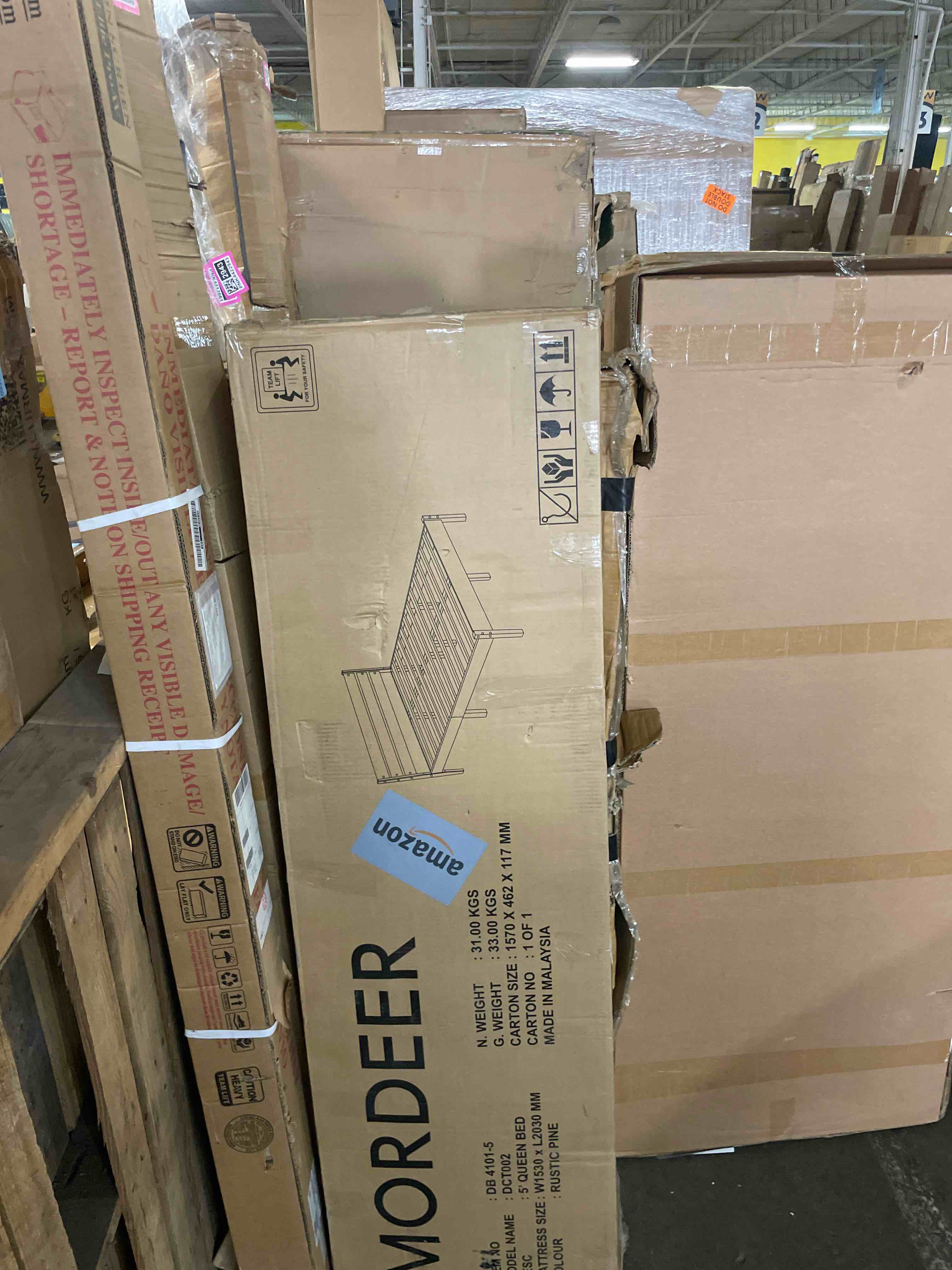 Condition photo showing New/Like New for solid wood queen bed frame, malaysian oak platform bed with ladder headboard, modern bedframe with elevated bed legs, no box spring needed, noise-free, queen size, rustic pine