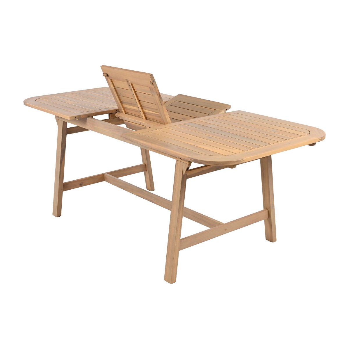 Condition photo showing New/Like New for ebern designs riehlin acacia wood extendable patio dining table