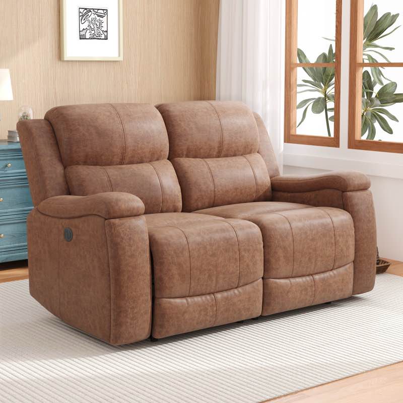 Afza 61" W Faux Leather Zero Clearance Power Reclining Loveseat - (As is because of damage to back left side, pictured, and left hidden cup holder)