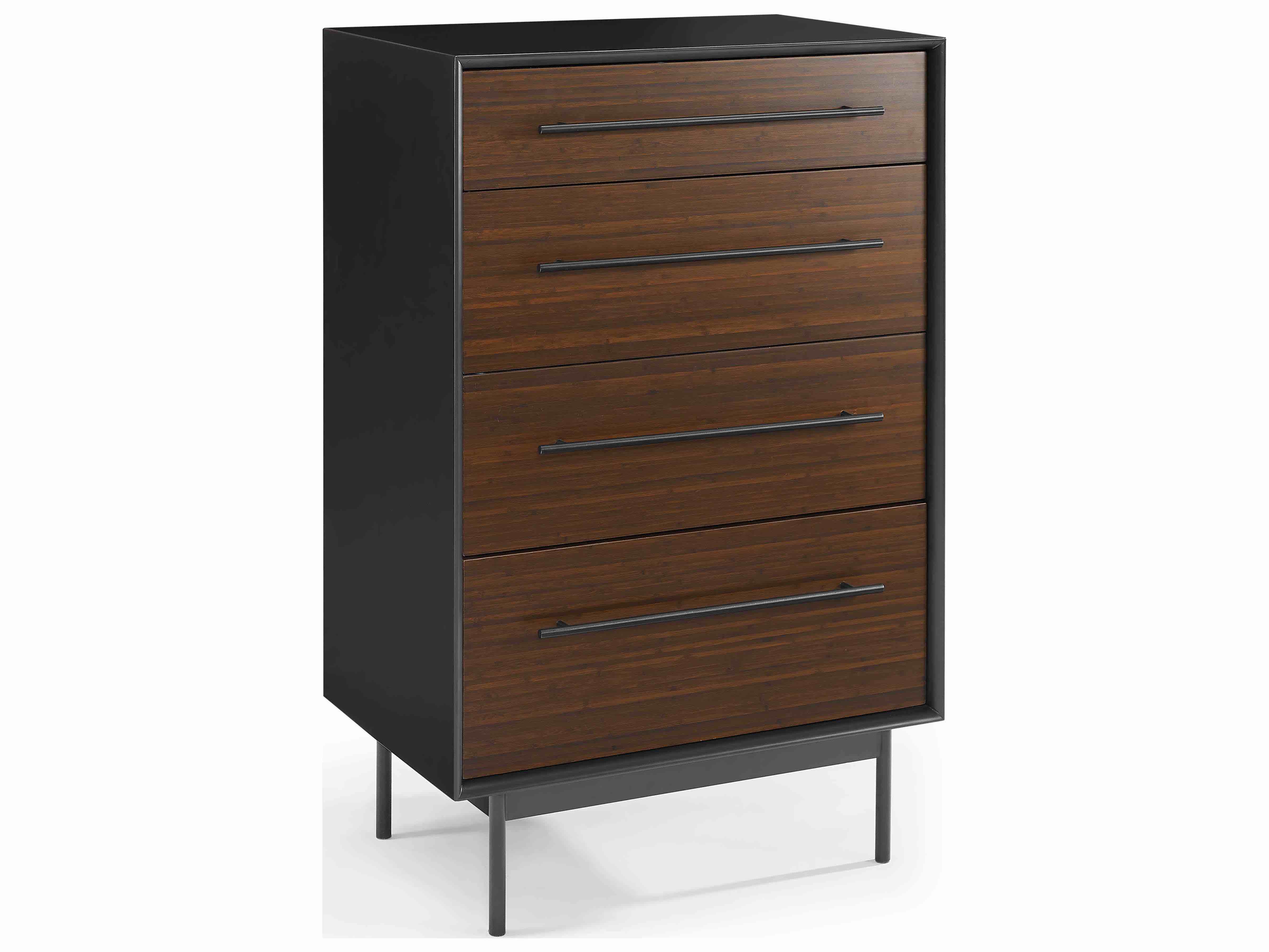 Greenington Park Avenue 2 Tone 4-Drawer Ruby Bamboo High Chest with Black Frame and Handles. Overall Height: 44 in Overall Width: 28 in Overall Depth: 18 in