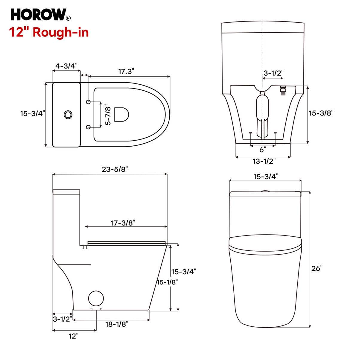 Condition photo showing New/Like New for horow compact one-piece elongated toilet with soft-close seat, dual-flush system and space-saving design, 1.1/1.6 gpf (new in box) 24 x 16 x 26 inches