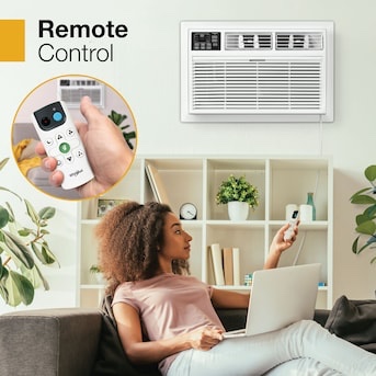 Condition photo showing New/Like New for whirlpool 14000-btu large room 115-volt white through-the-wall air conditioner with remote (new in box) 28.35 x 26.97 x 17.72