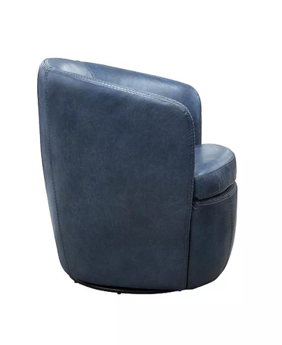 Condition photo showing New/Like New for vintage navy 100% italian leather swivel club chair (new in box) 28 d x 31 w x 31.5 h