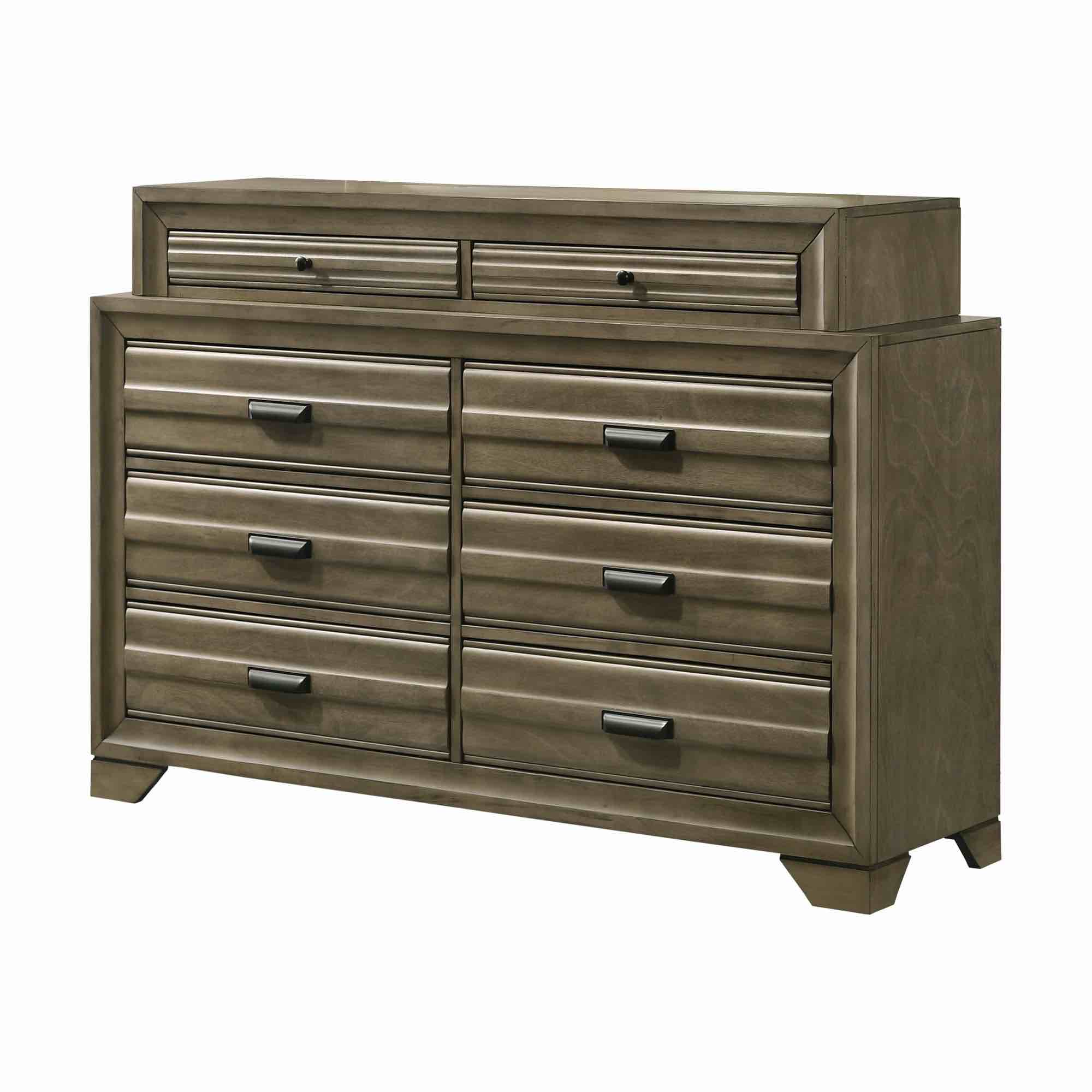 Condition photo showing New/Like New for loiret light gray finish wood 8-drawer dresser (new in box) 58.3 w x 16.5 d x 40.5 h