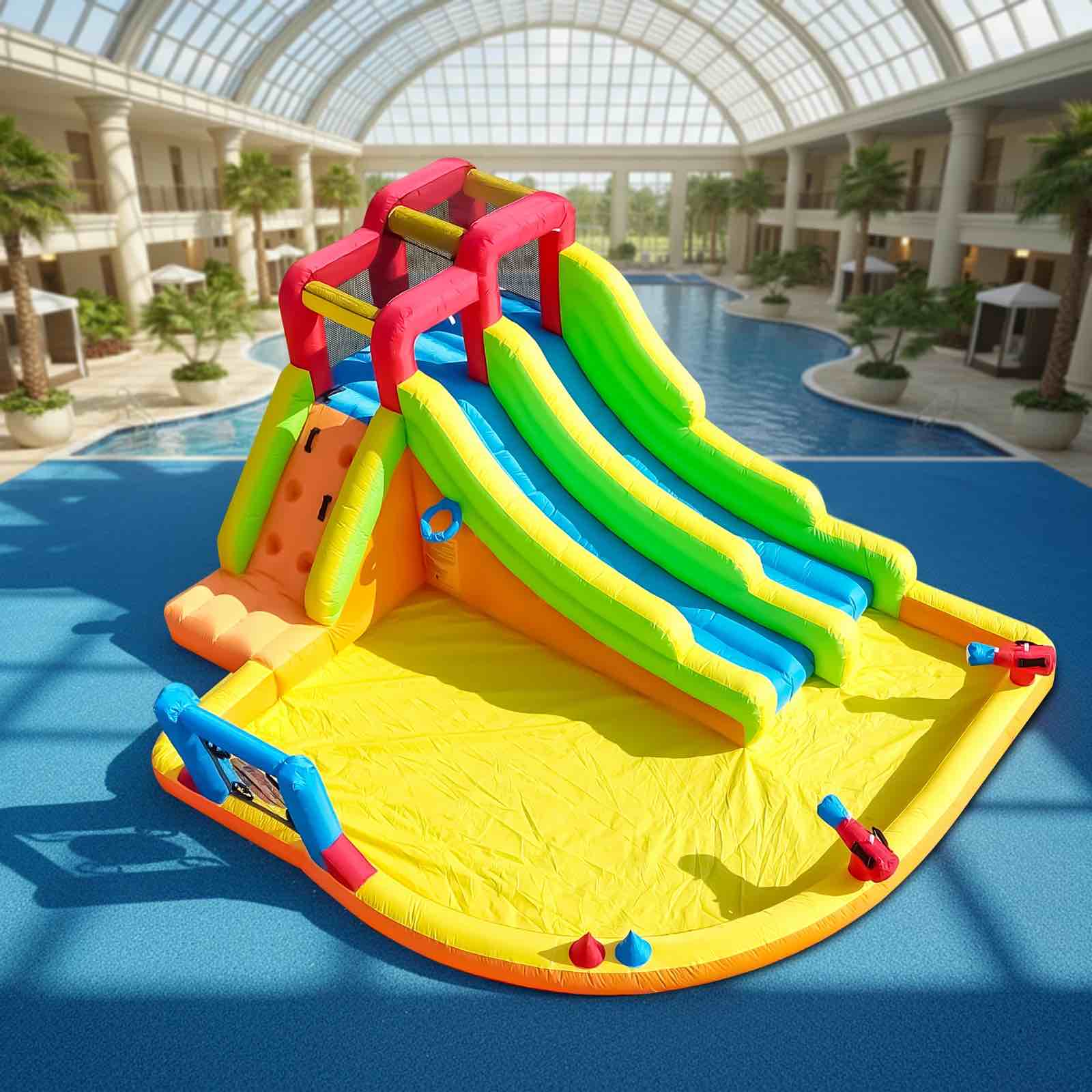 Condition photo showing New/Like New for king76 inflatable double water slide (new in box) 14.4 x 11.8 x 6.7 ft