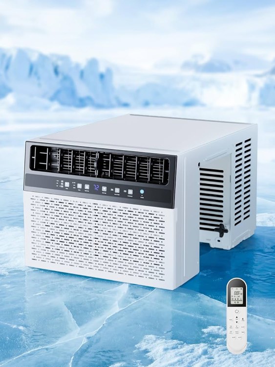 8000btu u shaped window air conditioner, 6-in-1 window ac unit with adjustable louvers-cools up to 350 sq ft, ultra quiet, energy efficient, easy to install, remote, white (new in box) 18.82"d × 28.94"wx 14.96"h