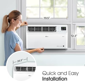 Condition photo showing New/Like New for lg 10000 btu window air conditioners [2023 new] dual inverter with remote wifi enabled app ultra-quiet washable filter cools 450 sq.ft (new in box) 26.97 d x 19.57 w x 12.36 h