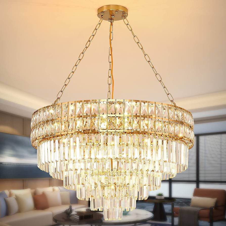 modern crystal chandelier gold finish light fixture, round crystal pendant light (new in box) 29.5 x 42.5 (max)