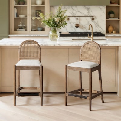 Condition photo showing As Is for jennifer taylor home two-tone neutral gray 26.5-in h counter height upholstered wood bar stool (in box) 18 x 26.5 x 21 inches (used)
