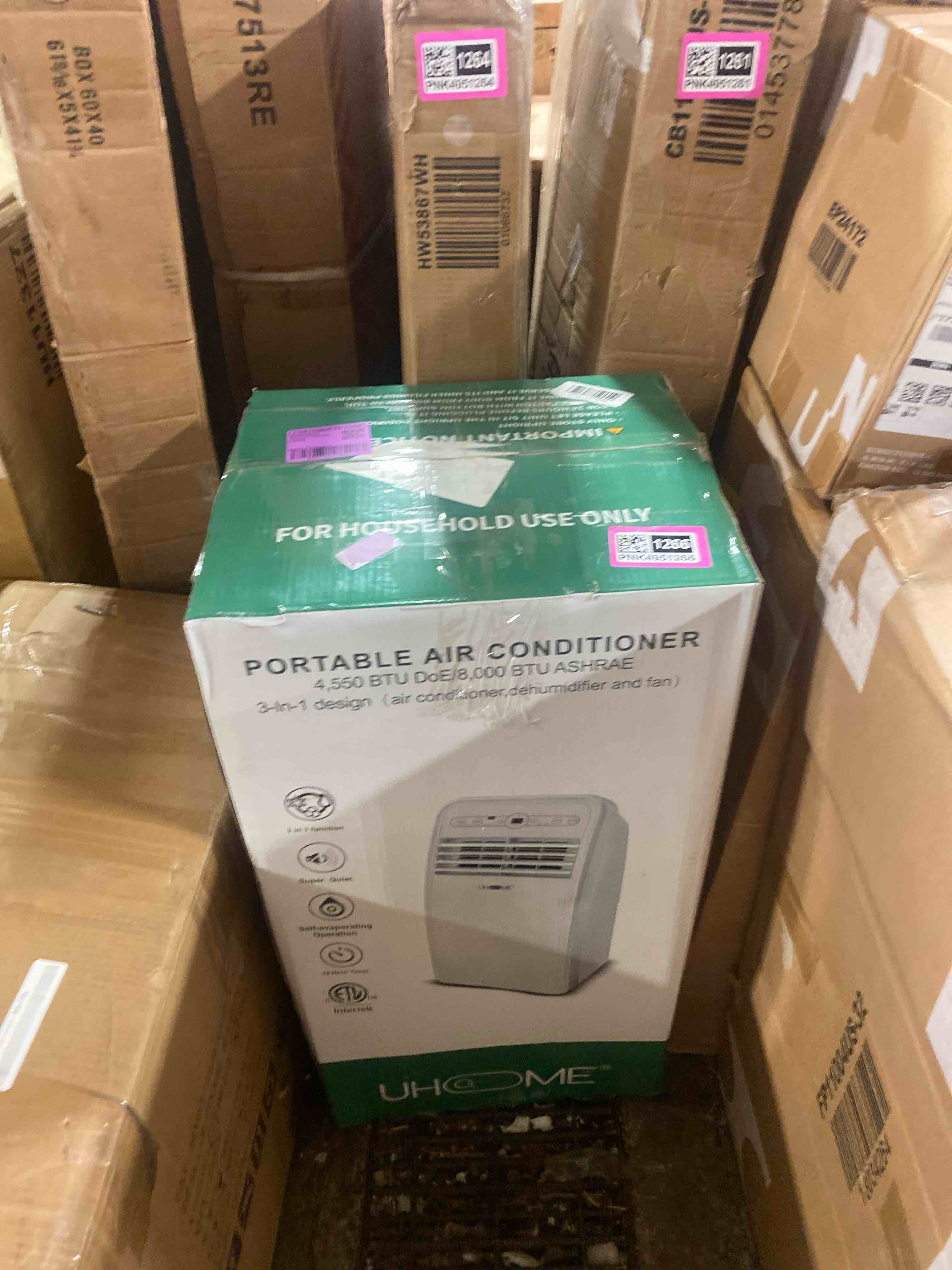 Condition photo showing Good Condition for uhome portable air conditioner, 8000 btu compact ac unit with cooling, dehumidifier, fan, remote control and window mount kit included, white