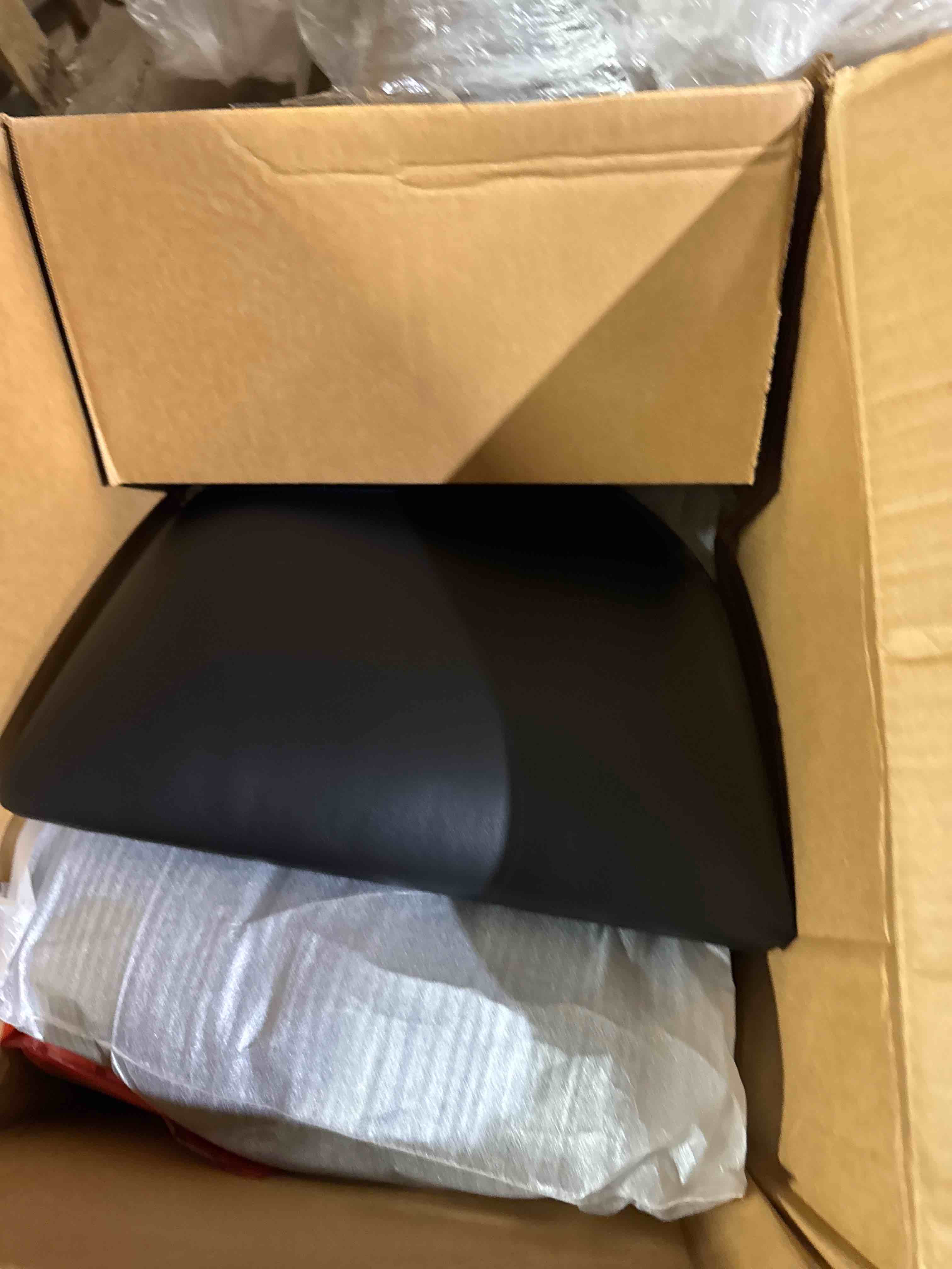 Condition photo showing New/Like New for vinyl padded replacement seat for metal frame chairs and bar stools, black, 16 3/4 x 16 1/2 inch, 2 1/2 inch thick (black, vinyl, seat for metal frame seating)