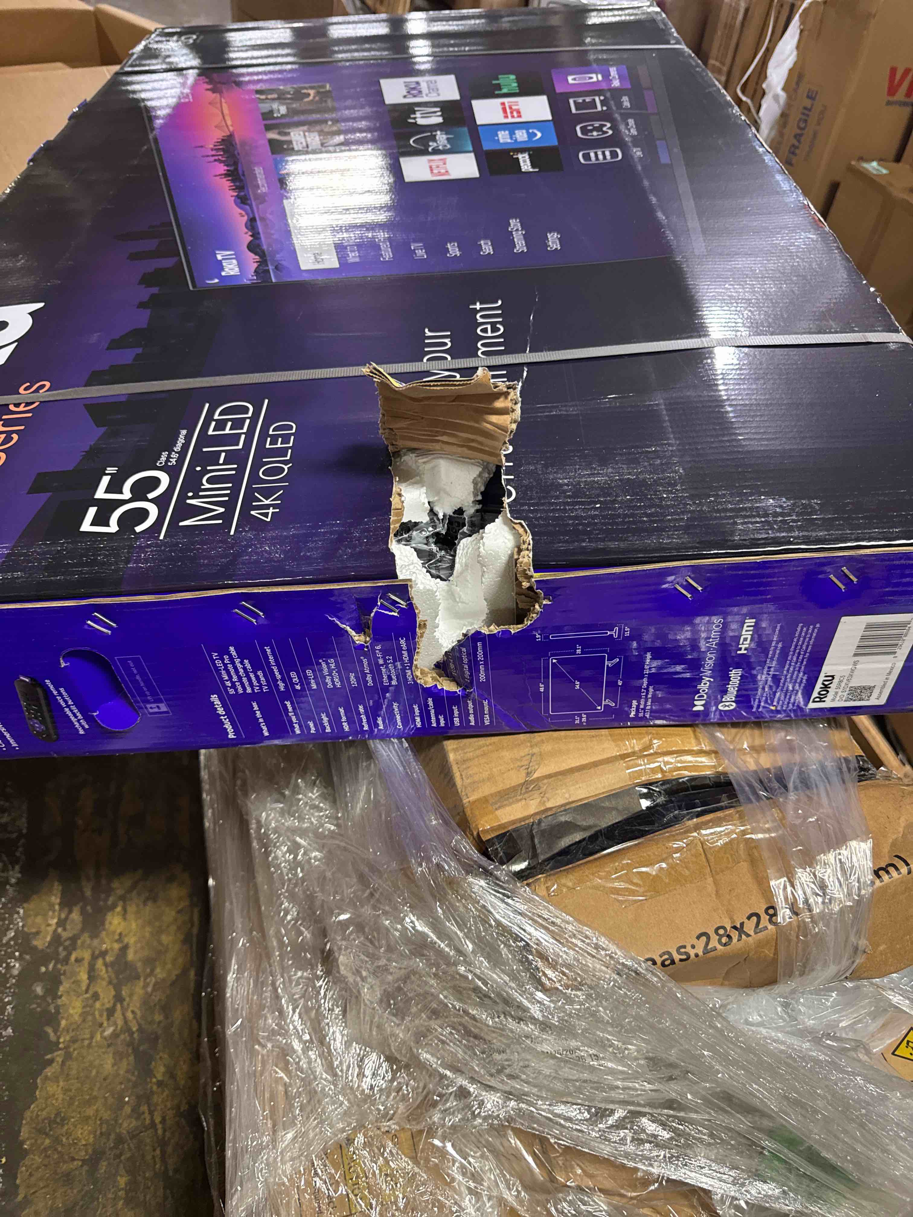 Condition photo showing As Is for roku 55-inch pro series smart tv - 4k qled mini-led tv - rokutv(sold for parts only)
