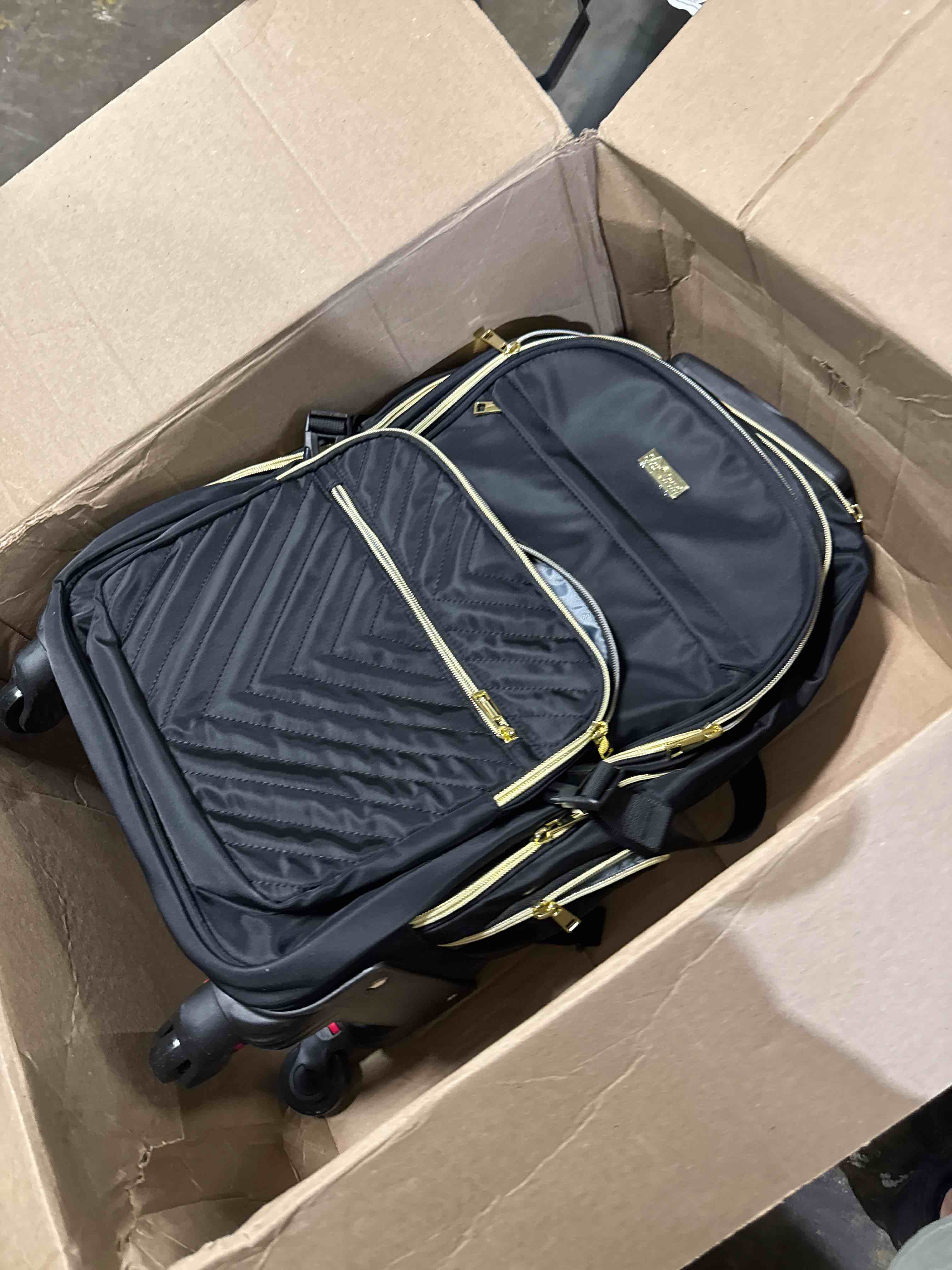 Condition photo showing New/Like New for arcoyard rolling backpack for women, 15 inch lightweight wheeled roller laptop backpack for adults, water resistant underseat carry on luggage bag, tsa friendly anti theft business gear, black gold black gold 15-inch