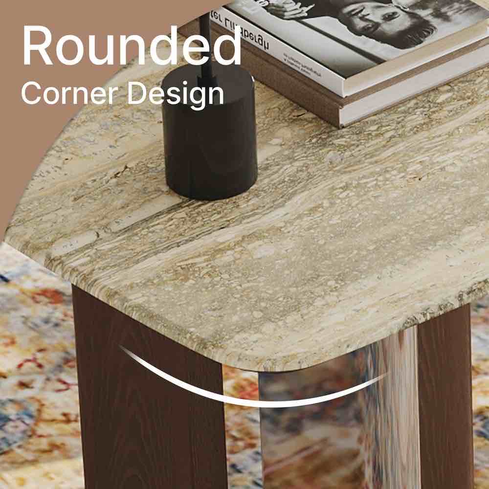 Condition photo showing New/Like New for modern 63" rectangular beige marble patterned table top with walnut back. 63 l x 31.5 w x 1 thick