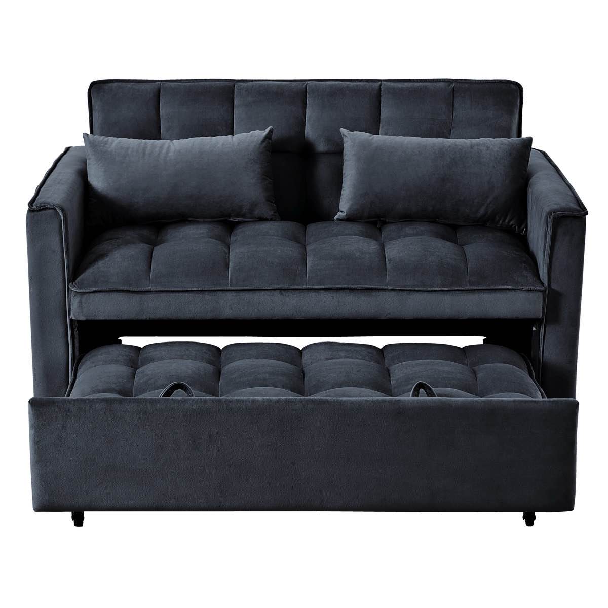 Condition photo showing New/Like New for 3 in 1 black convertible sleeper sofa with adjustable backrest (new in box) 31.1'' h x 33.46'' w x 52.75'' d
