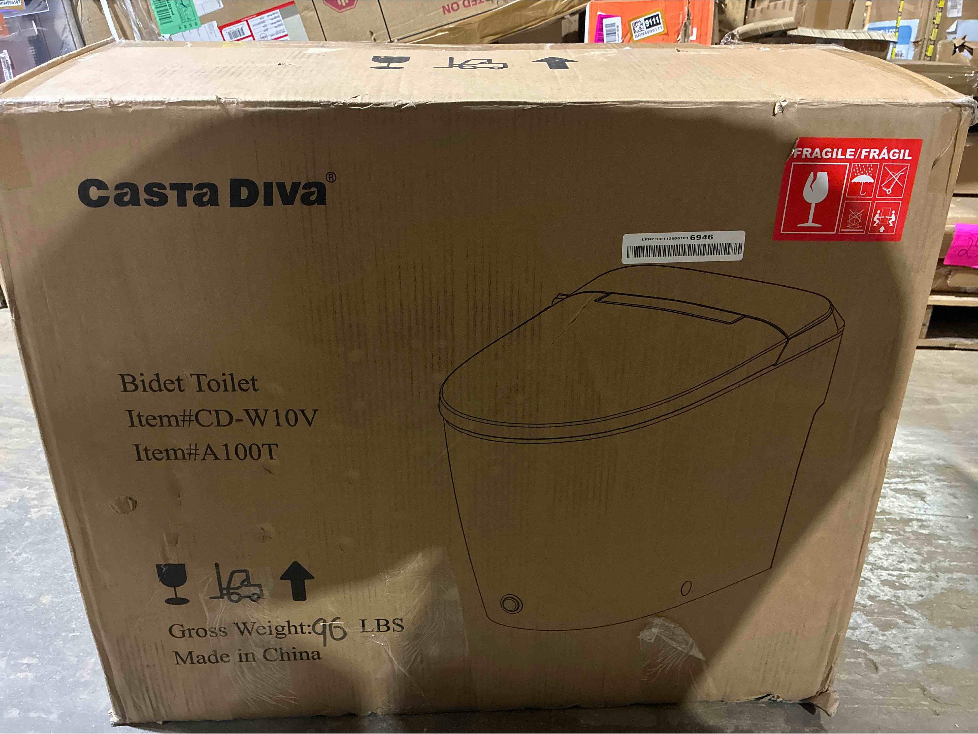 Condition photo showing New/Like New for casta diva cd-w10v non-electric elongated smart bidet toilet, built-in air pressure-assisted system for power flush,footkick flush,soft open and close, 1.0gpf