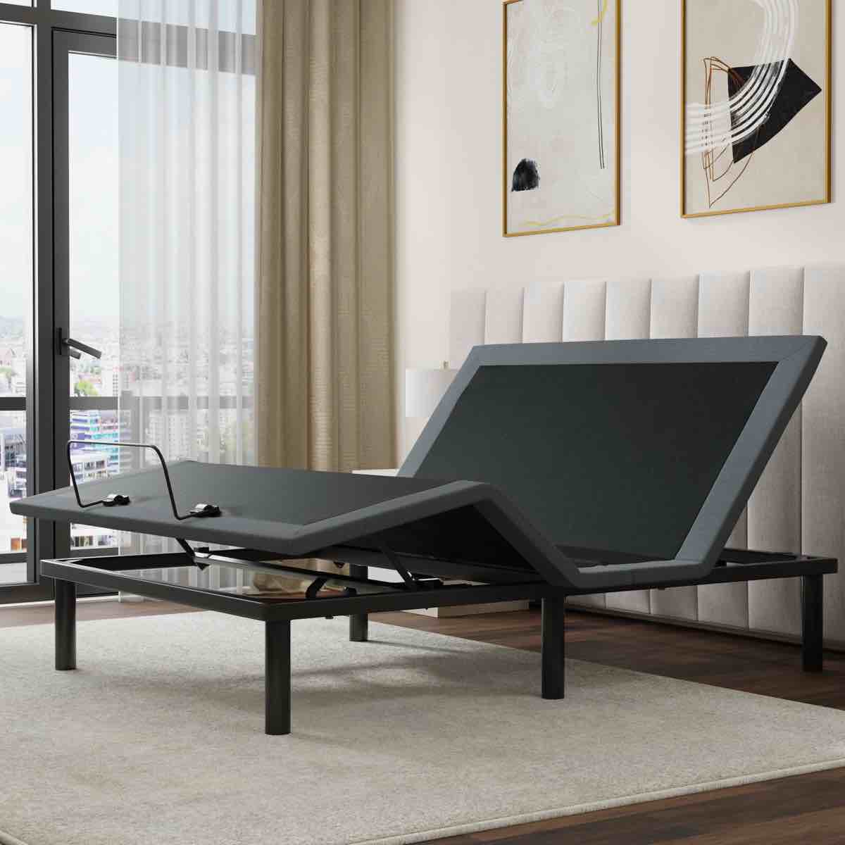 Condition photo showing New/Like New for queen size adjustable bed base, tool-free assembly