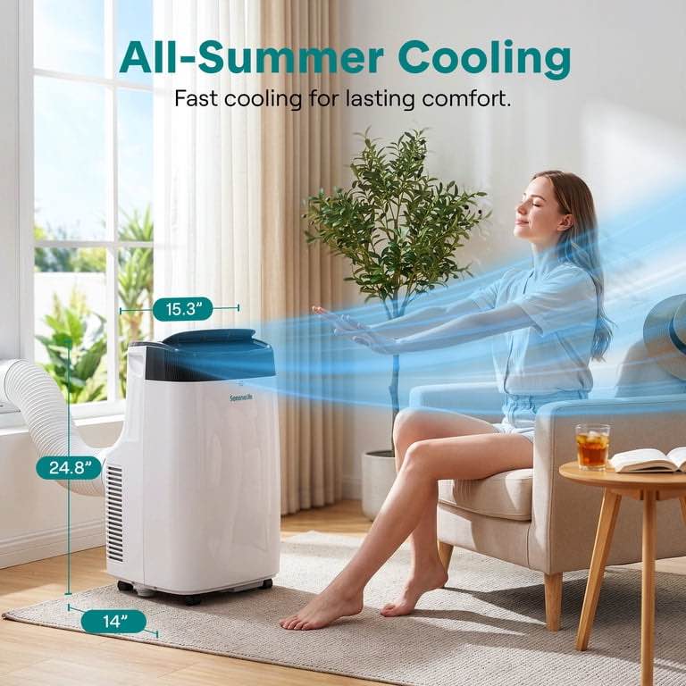 Condition photo showing New/Like New for slpac10 btu 10,000 - portable air conditioner - compact home a/c cooling unit with built-in dehumidifier & fan modes (new in box) 17.4 x 13.4 x 32.1
