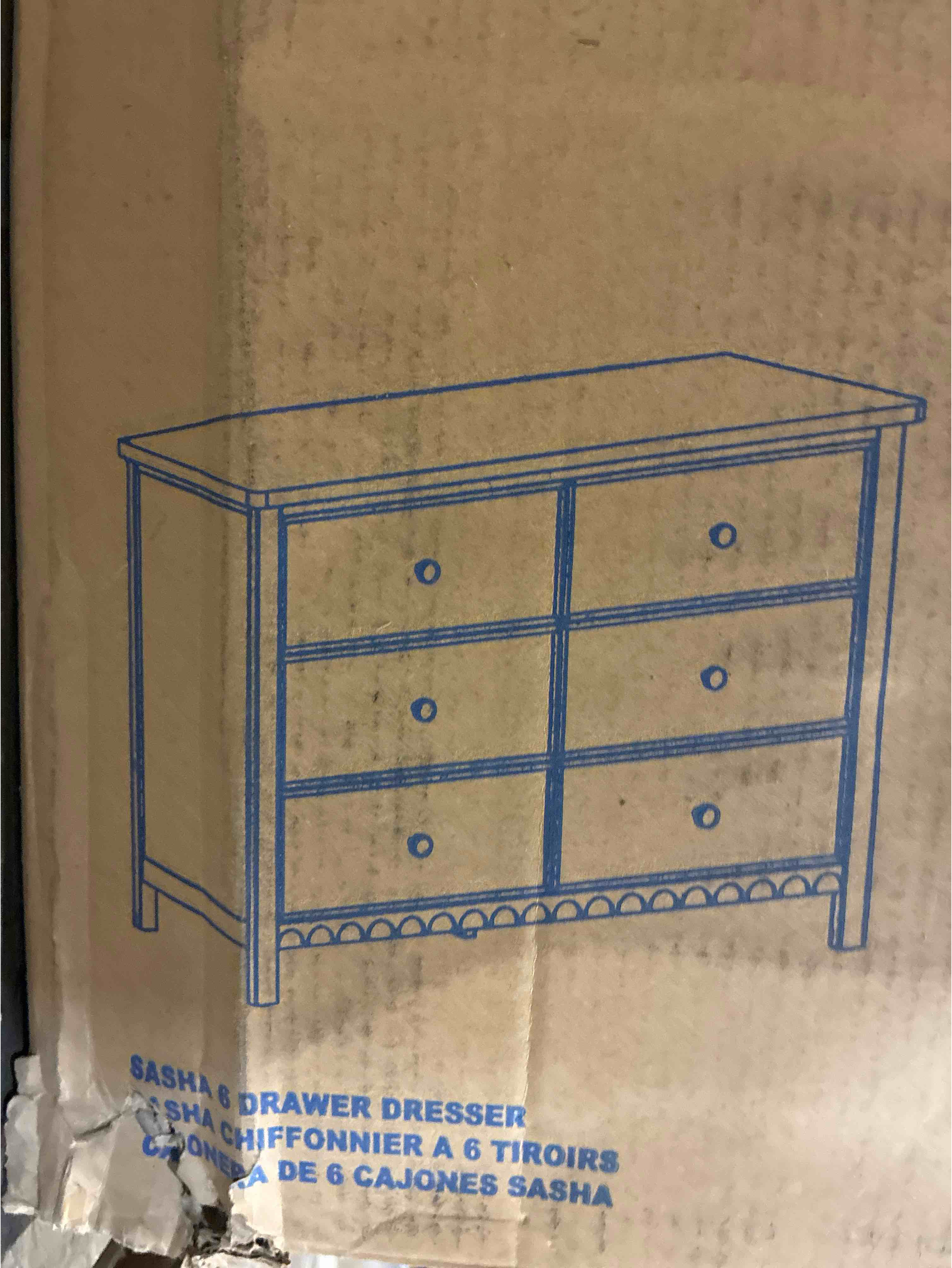 Condition photo showing New/Like New for graco sasha 6 drawer dresser in sage green with wooden knobs. 33.07" h × 47.48" w × 17.99" d