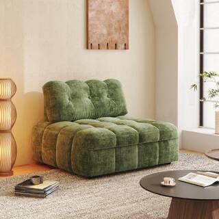 Condition photo showing New/Like New for 35.43 in. green chenille single size sofa bed. product depth (in.) 44.49 in product height (in.) 34.25 in product width (in.) 35.43 in