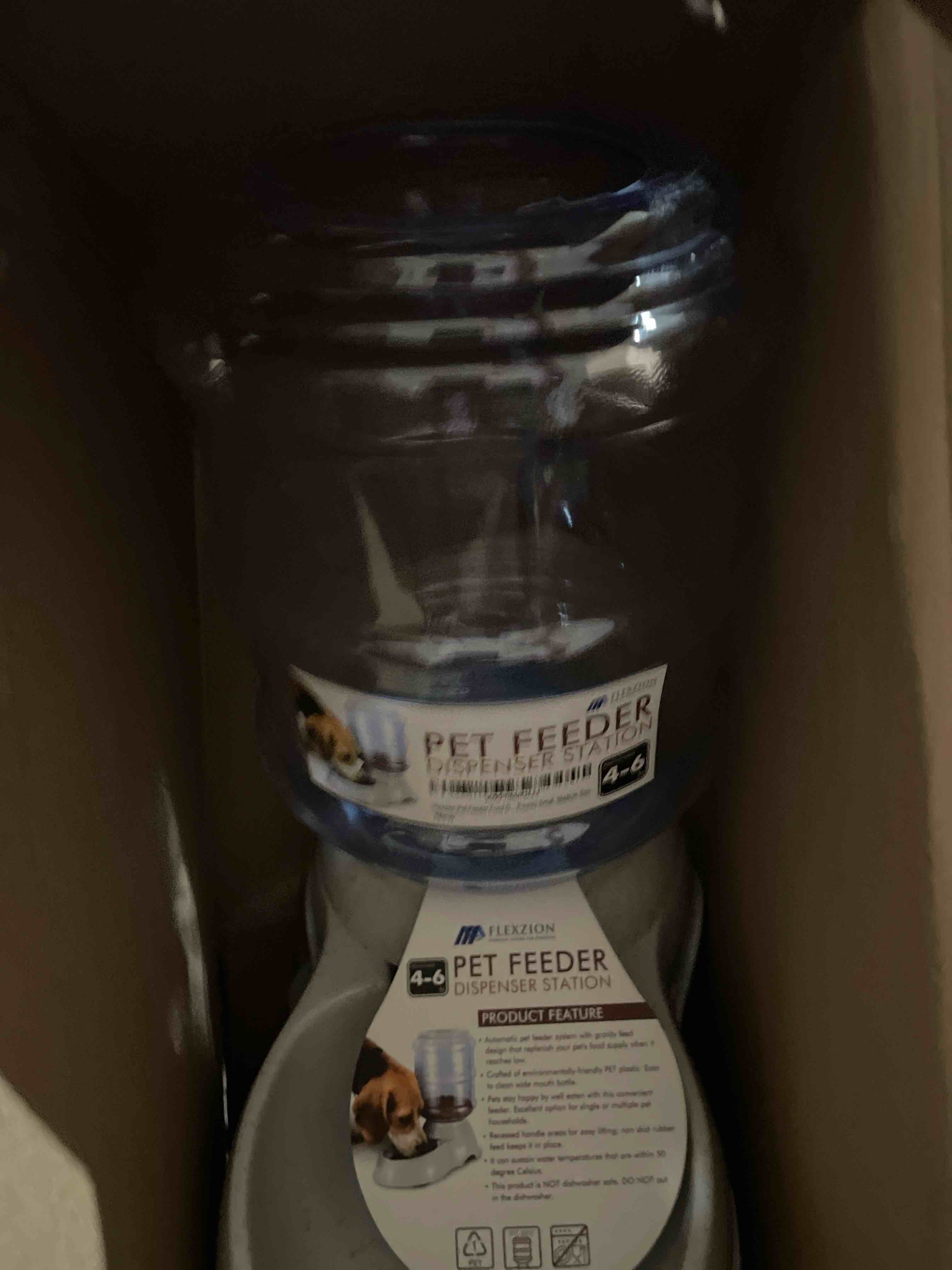 Condition photo showing New/Like New for flexzion gravity pet feeder food dispenser (4-6 lb size) for dogs cats automatic replenish dry food storage container bowl for small medium breed dog cat animal feeding watering fountain supplies 4-6 lb feeder feeder