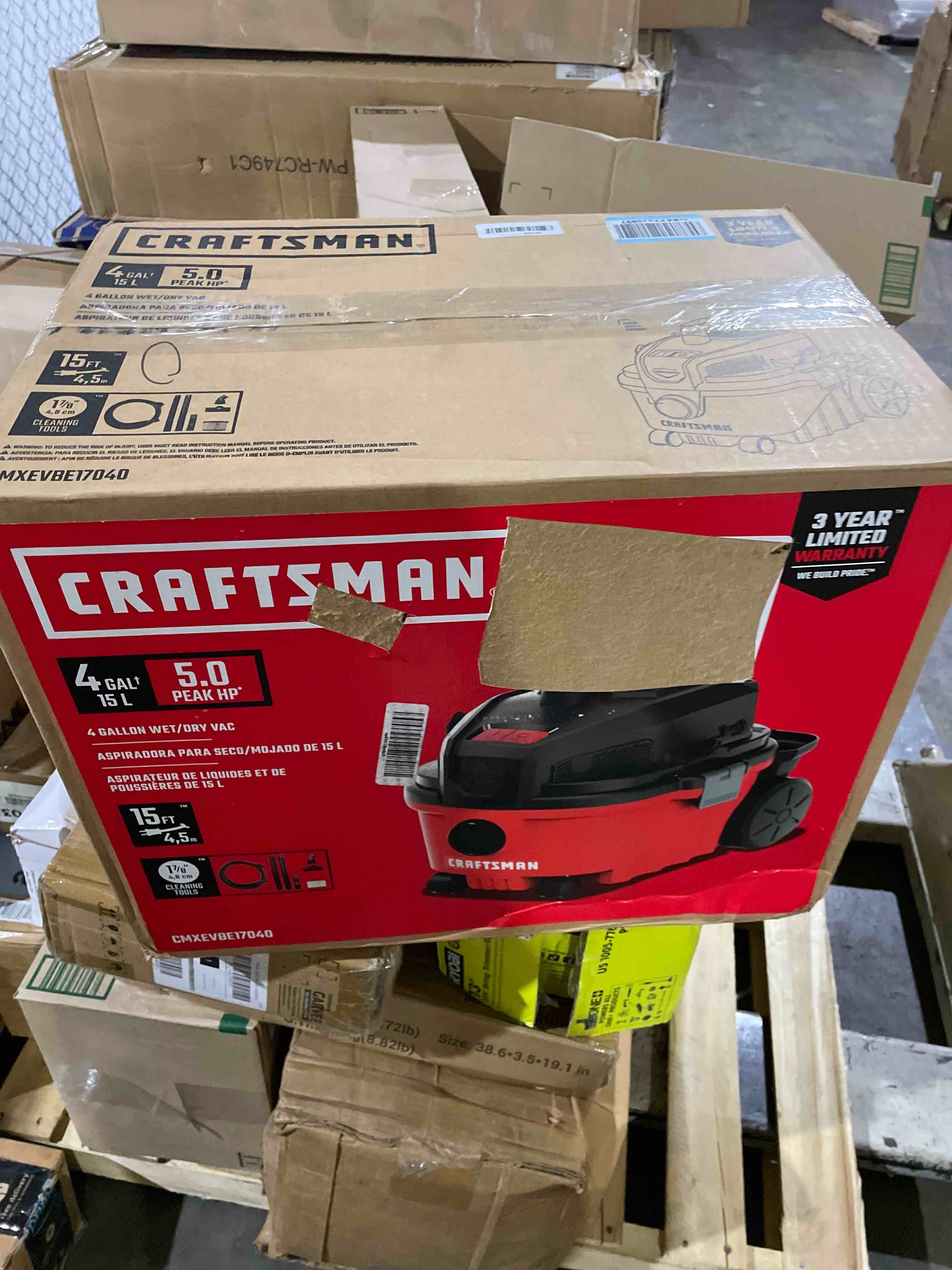 Condition photo showing Good Condition for craftsman 2027722 4 gal 120v 5 hp corded wet & dry vacuum black & red(used)