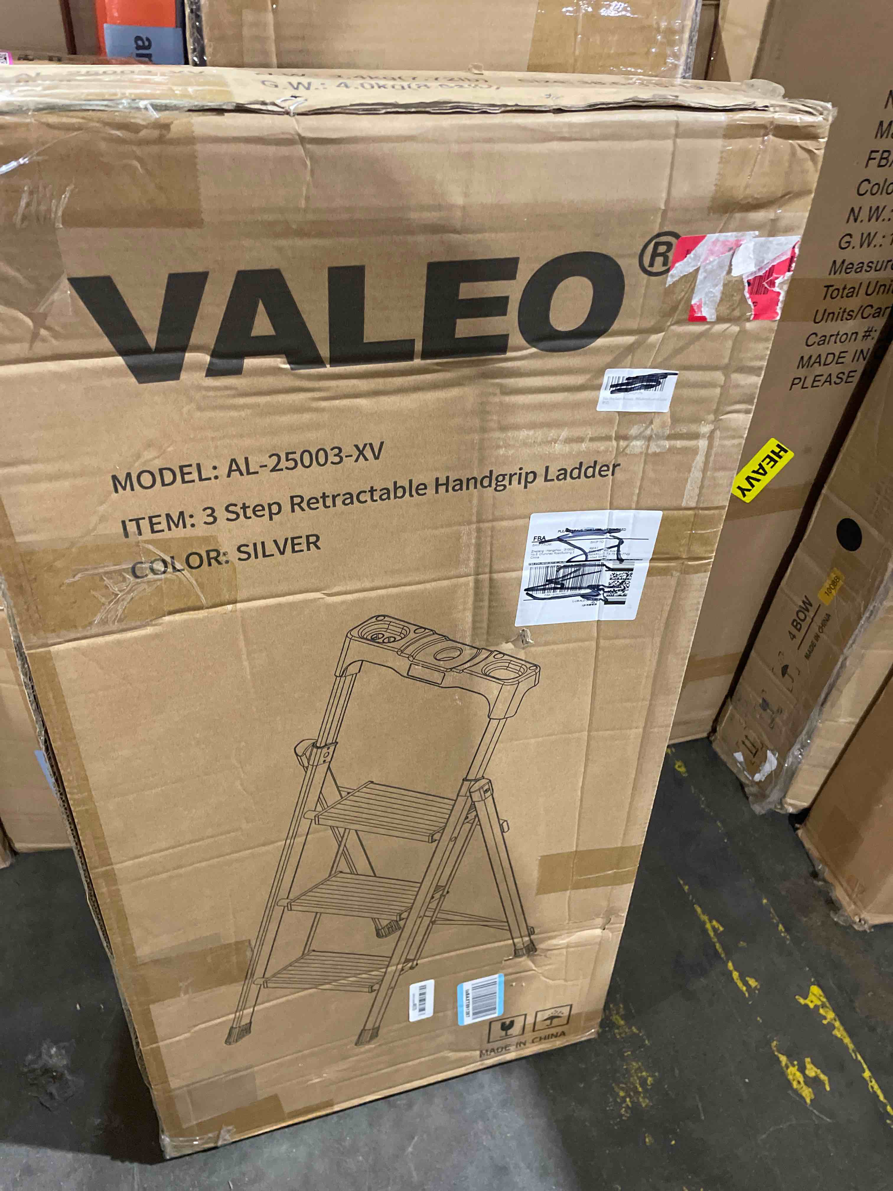 Condition photo showing New/Like New for valeo 3 step ladder with handrails,500 lbs capacity,folding step stool ladder with attachable tool bag,lightweight & storage step ladder 3 step folding,multi-use for home,kitchen,office,black