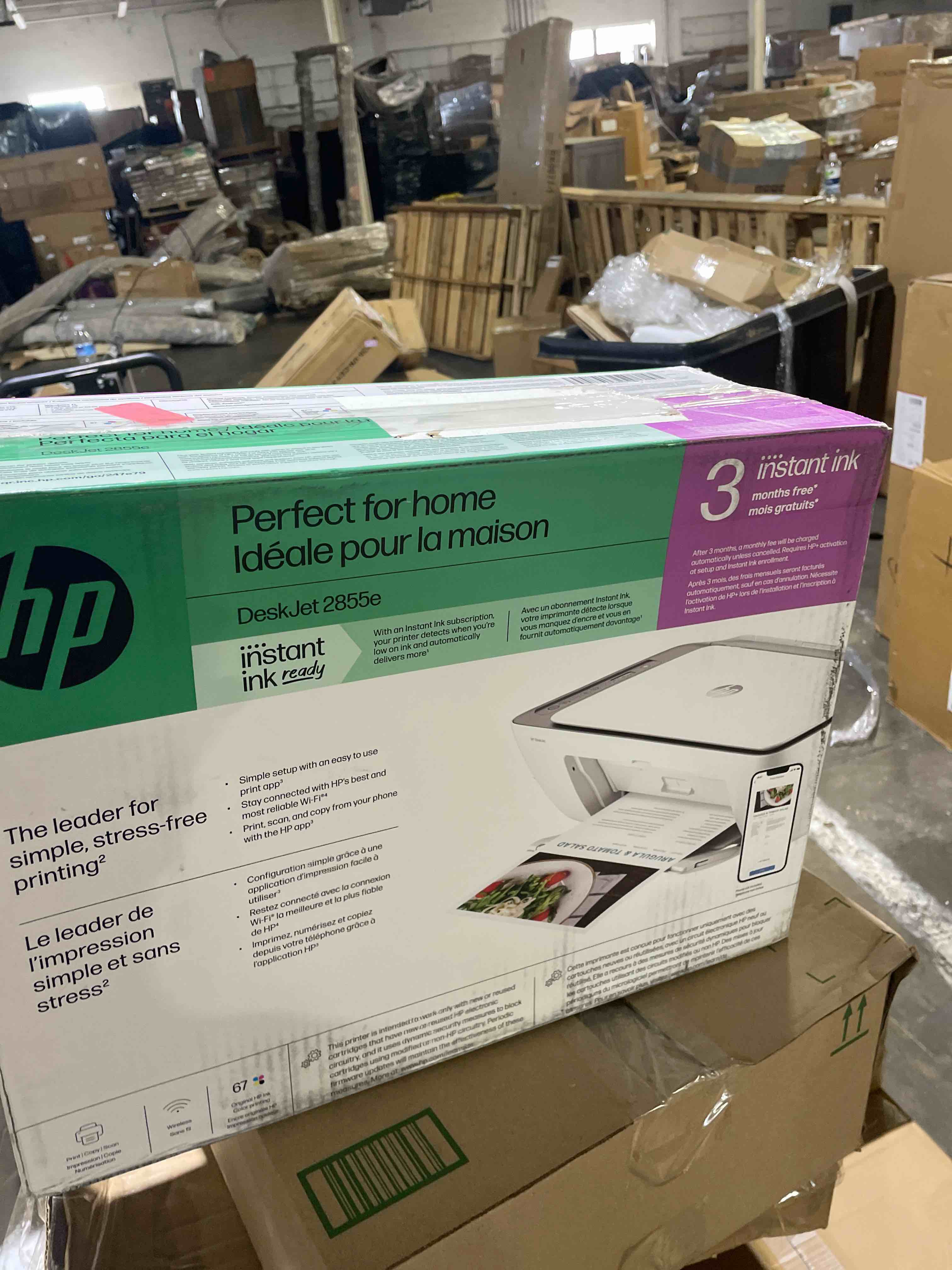 Condition photo showing As Is for hp deskjet 2855e wireless all-in-one color inkjet printer, scanner, copier, best-for-home, 3 month instant ink trial included. this printer is only 2.4 ghz capable. (588s5a)