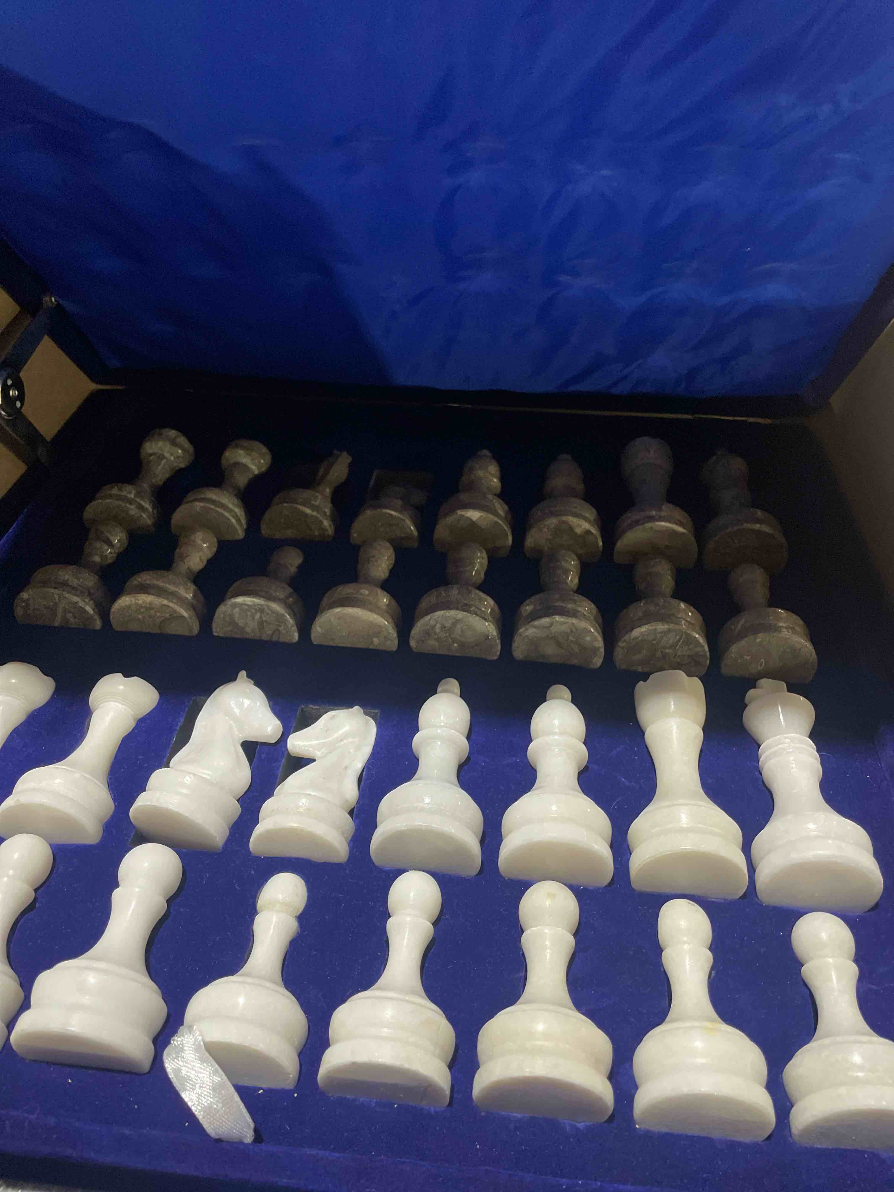 Condition photo showing New/Like New for king size 4 inches black and white marble chess coin hand carving work chess board coins for game table decor