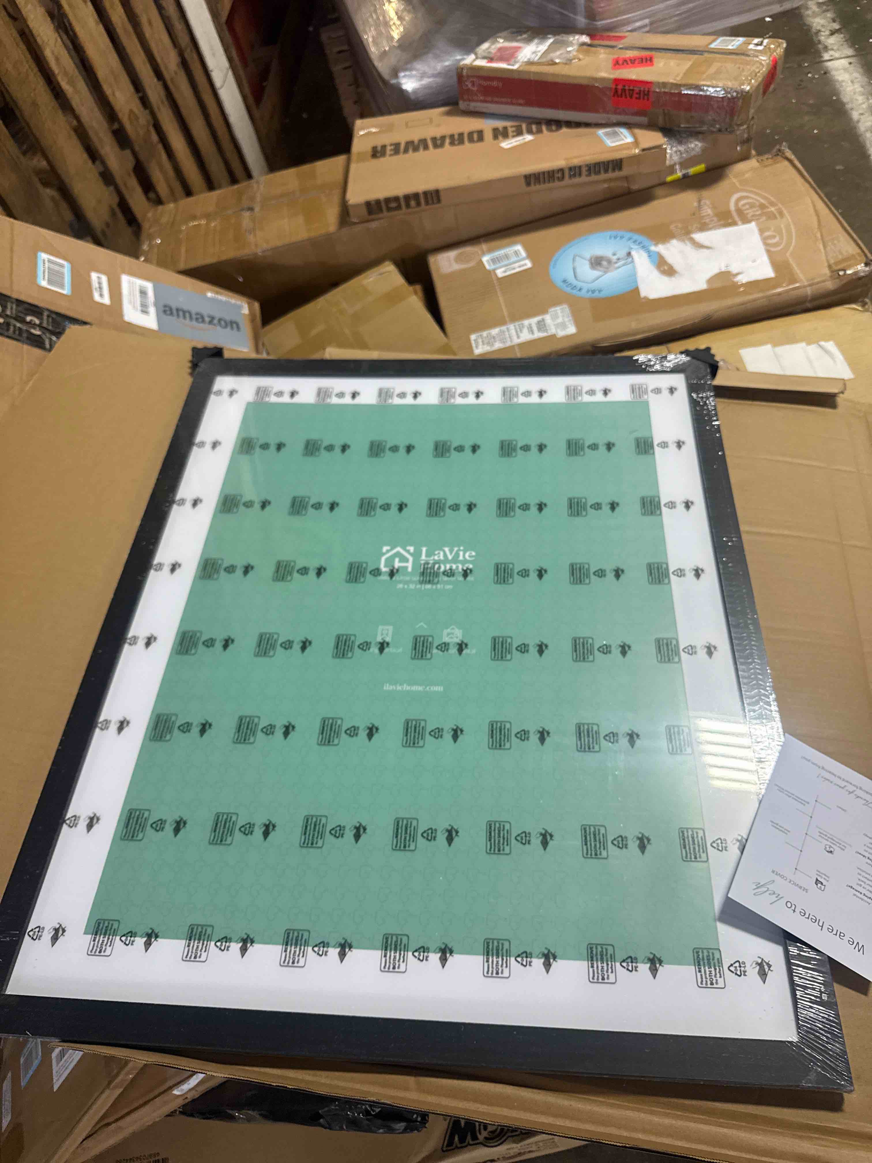 Condition photo showing New/Like New for lavie home 30 x 30 picture frame black poster frame, display pictures 24x24 with mat or 30x30 without mat, frame and polished plexiglass, suitable for photos, artworks, posters 30x30 black