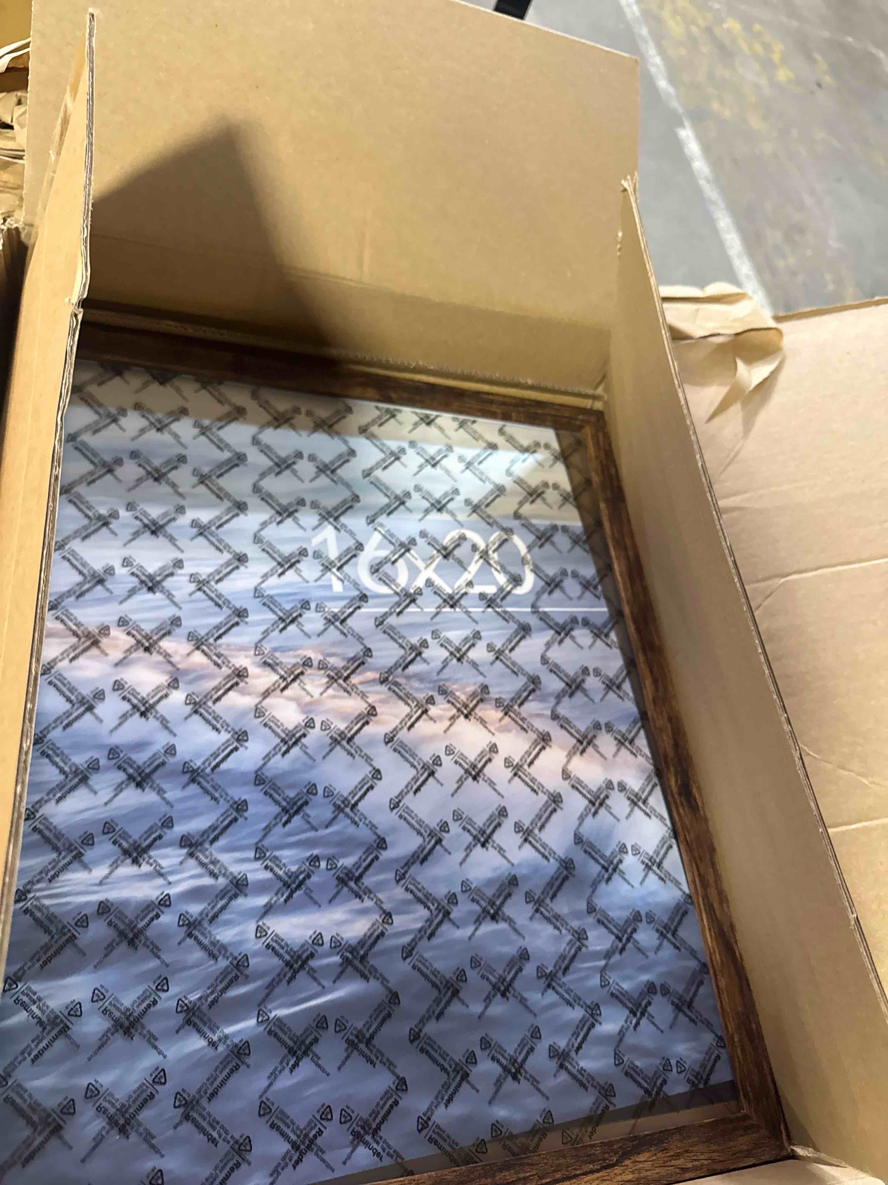 Condition photo showing Good Condition for fxojyvo 24x30 picture frame brown engineered wood wall hanging | light weight 24 x 30 inch brown wood-grain frame for 24by30 photo poster horizontally/vertically(1 pack|brown|24x30)