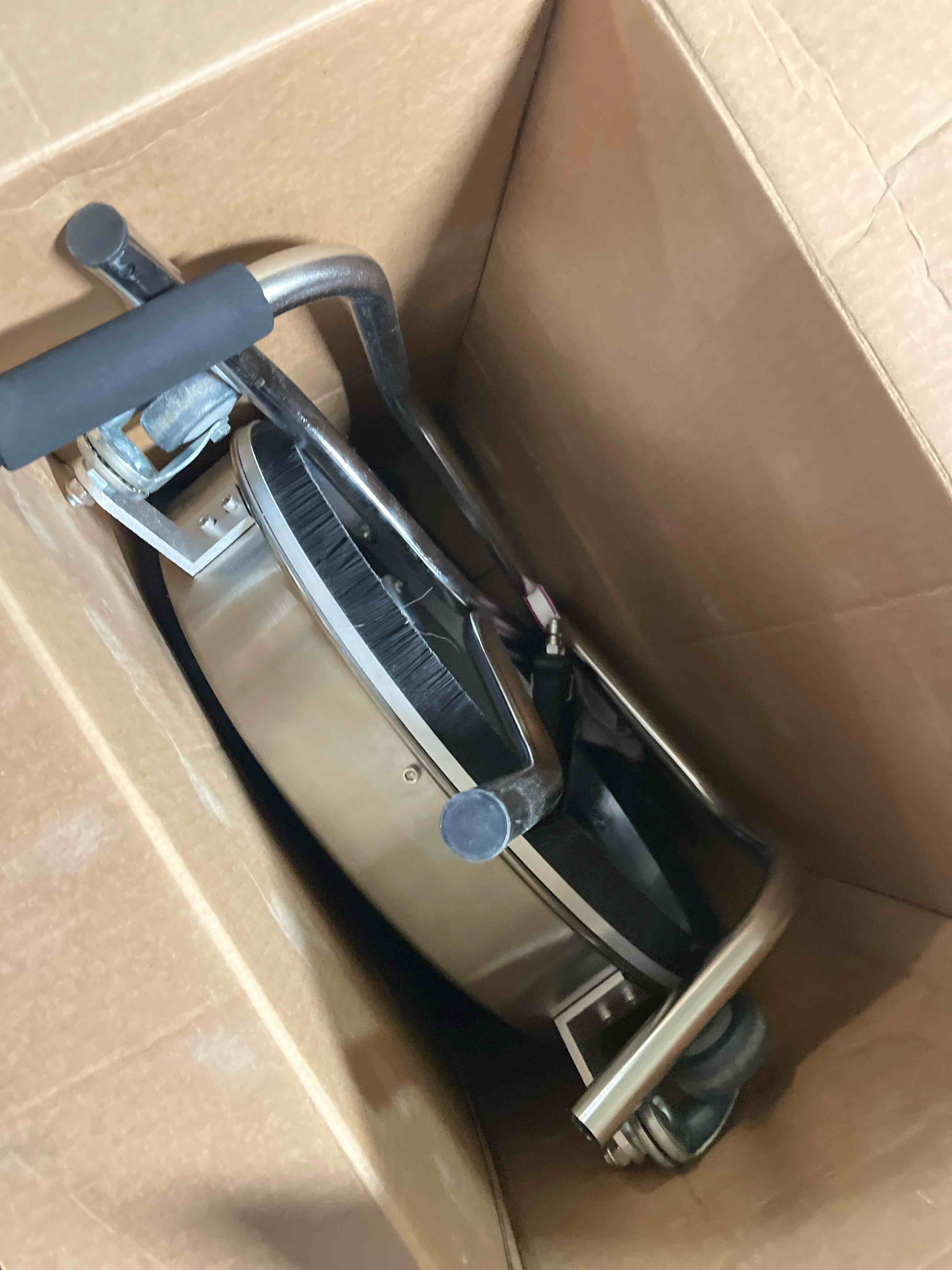 Condition photo showing As Is for janz 24'' pressure washer surface cleaner with 4 wheels,dual handle,stainless steel housing, 4 replacement nozzle cores and 2 hose adapters,ideal for driveways, sidewalks,patios,decks cleaning 24 inch