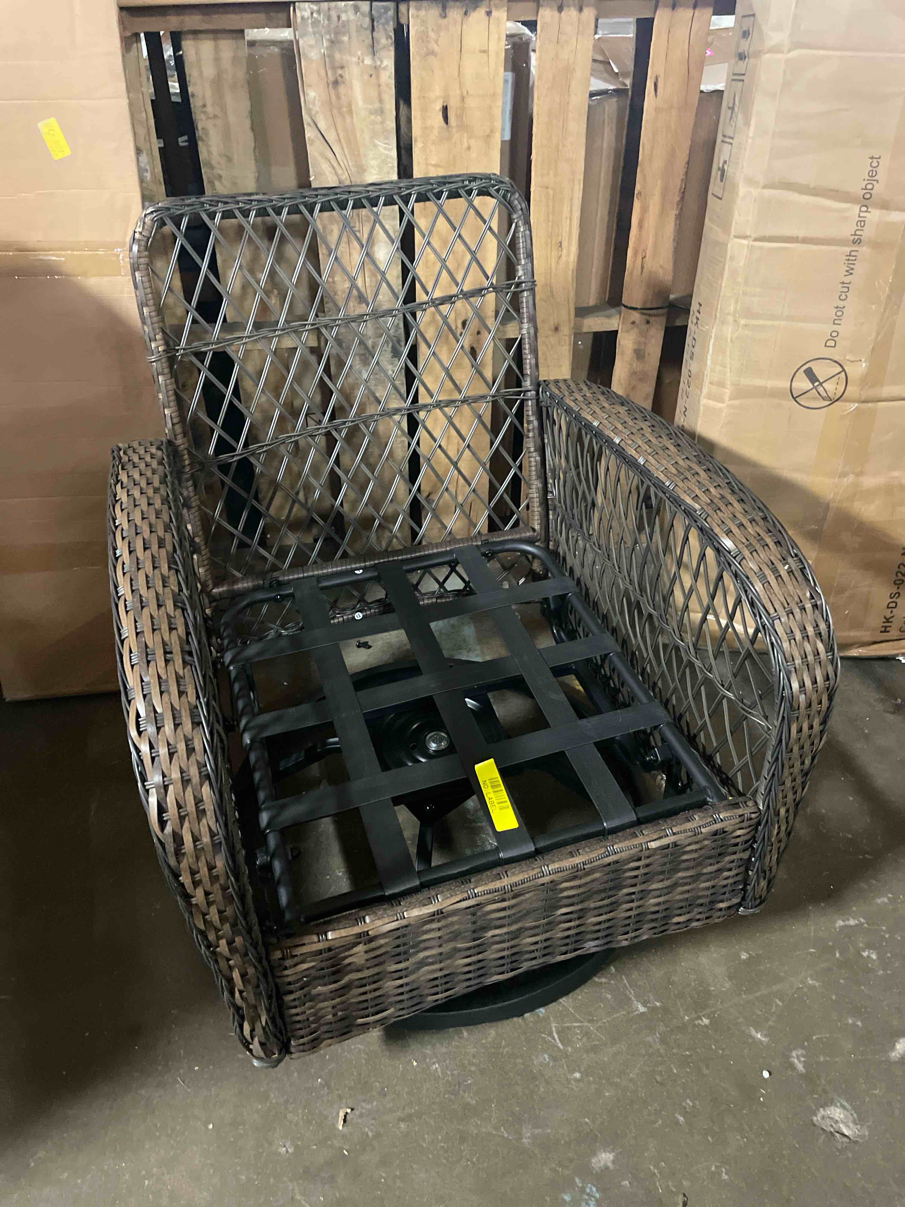 Condition photo showing Good Condition for (one chair only)outdoor swivel rocker charis 3 pieces wicker swivel patio chair with rattan side table, 5" extra thick cushions and 25" full support back, patio furniture set for outside porch deck