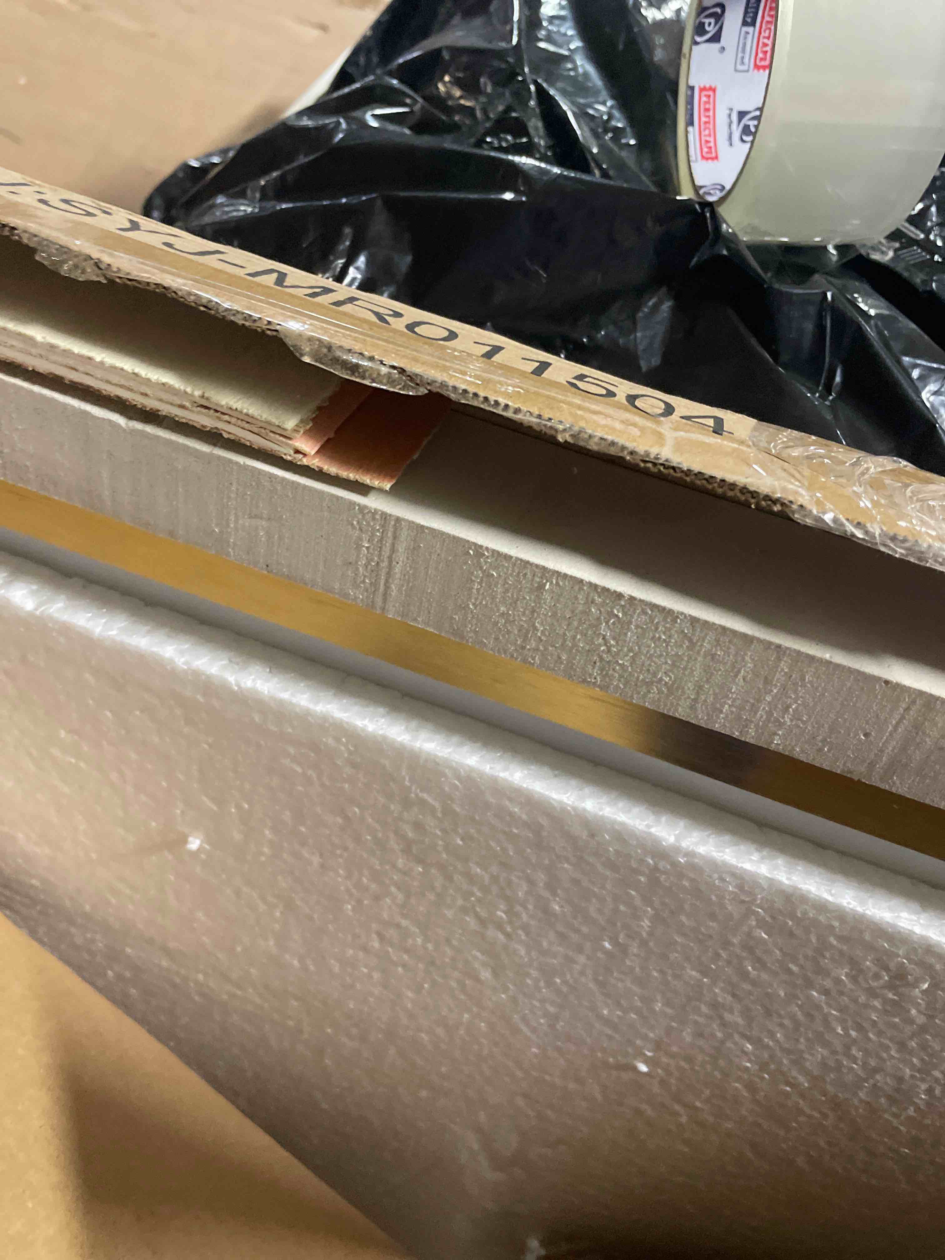 Condition photo showing New/Like New for gold bathroom mirror, 24"x36" rectangle mirror, brushed gold mirror, metal frame square corner vanity mirror, wall mounted mirror for modern, living room, bedroom, horizontal or vertical gold-rectangle 24"l x 36"w