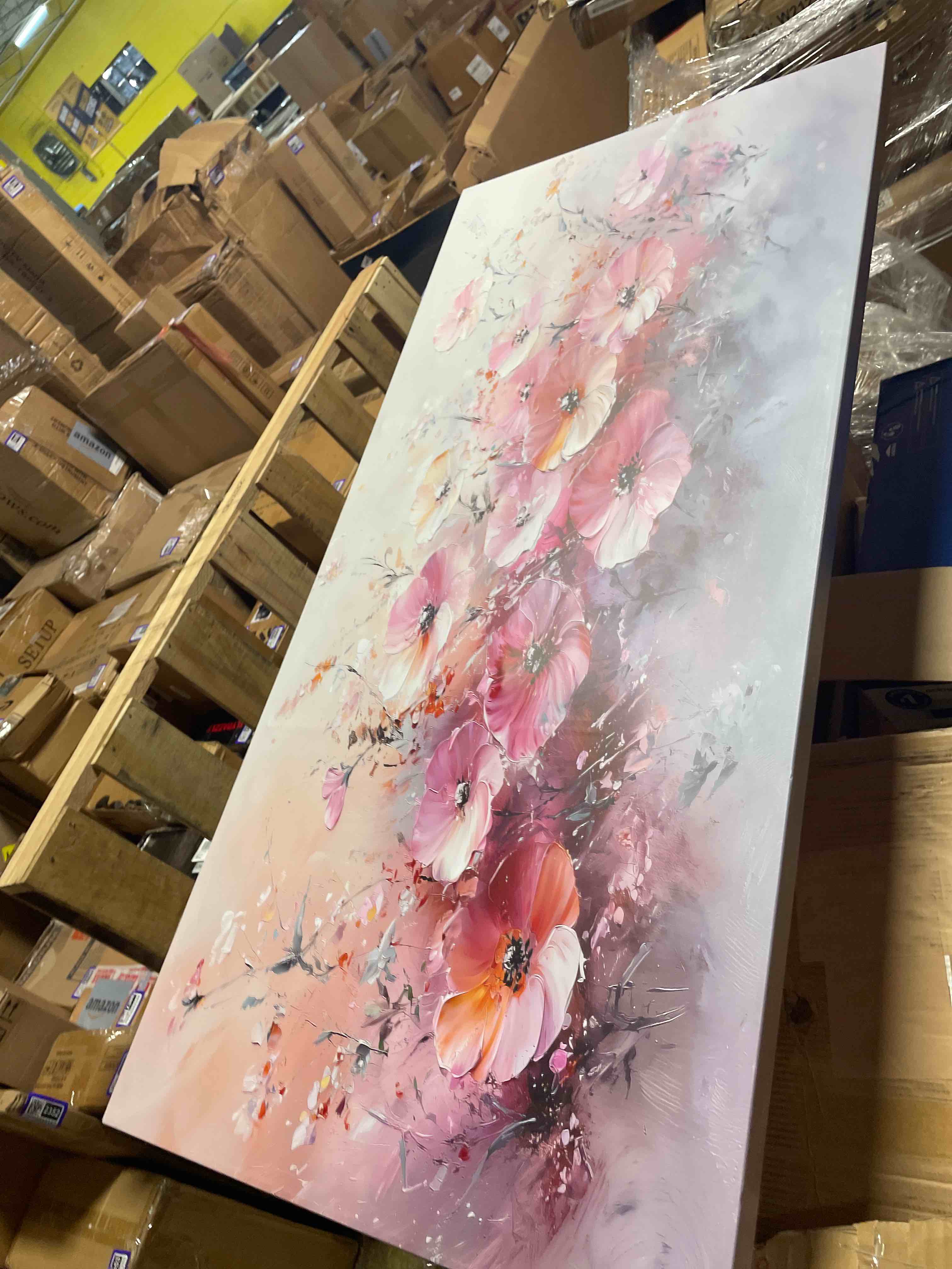 Condition photo showing New/Like New for zomnai beautiful blooming pink flowers painting plants wall art decor artwork for bedroom (20x40 inches) 40"l x 20"w pink flowers wall art (h003)