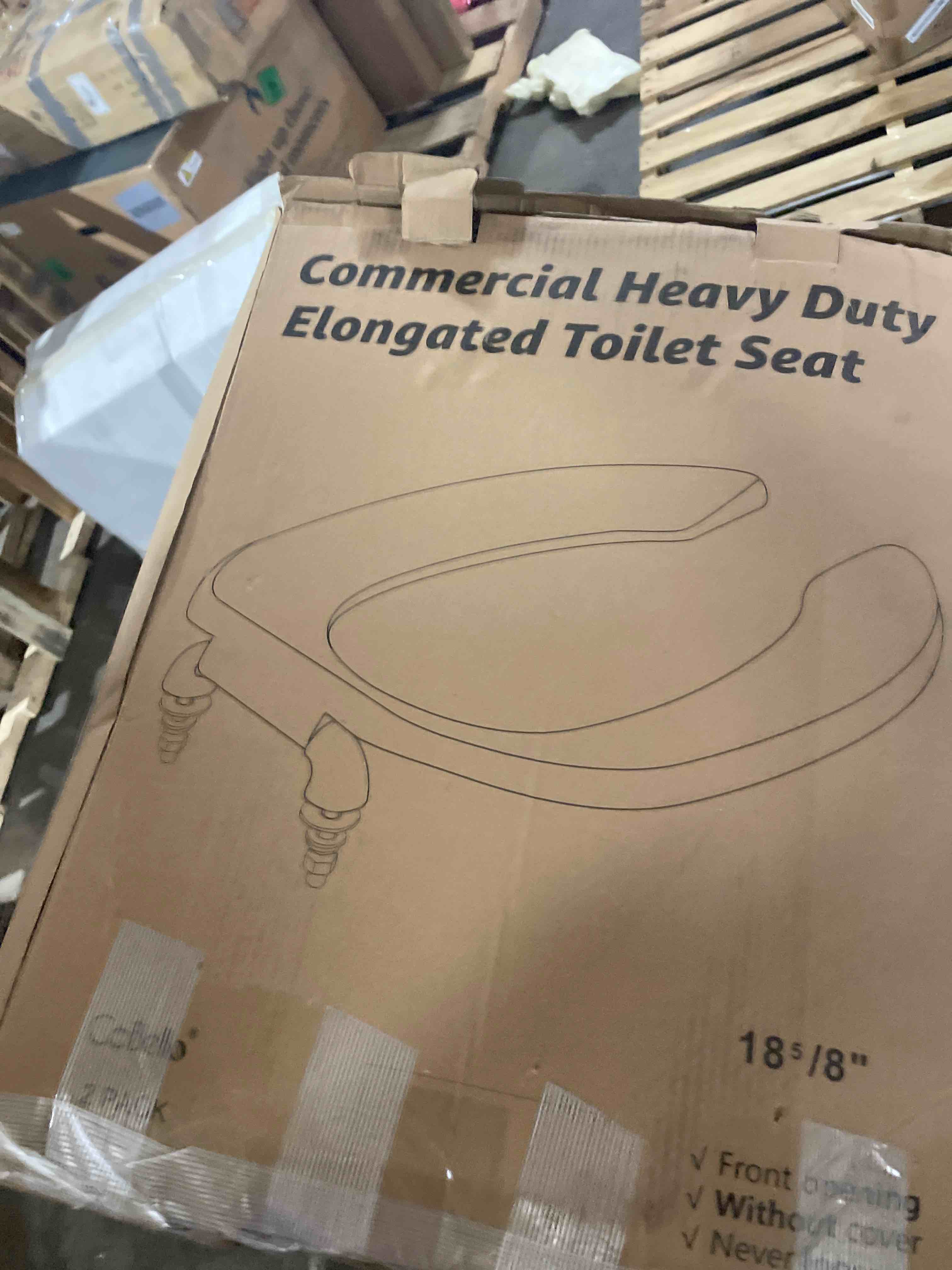 Condition photo showing Good Condition for commercial heavy duty open front toilet seat without cover, thickened material, never loosen, elongated, white (18.5”), 1-pack elongated-1-pack
