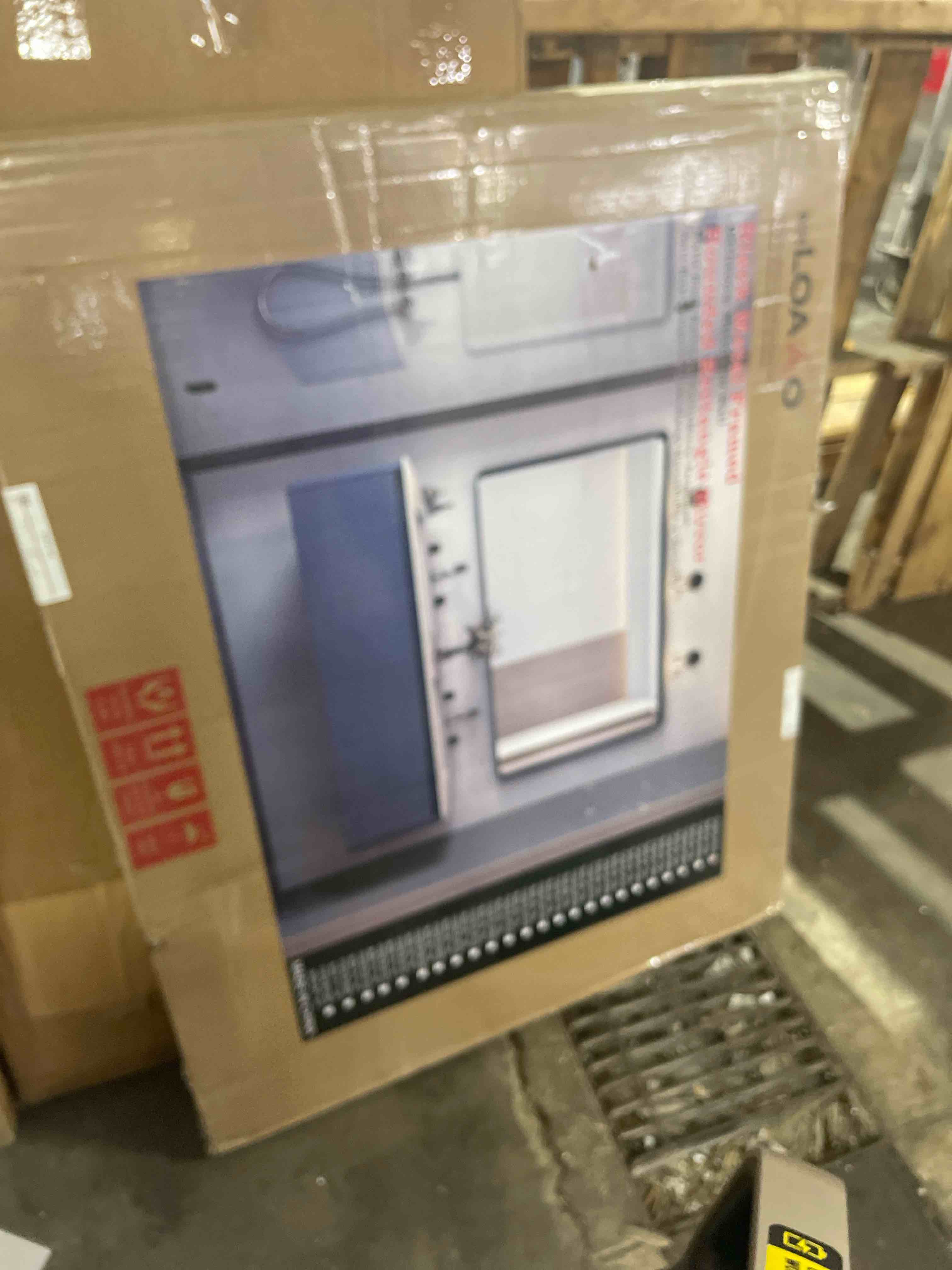 Condition photo showing New/Like New for loaao 40x30 inch black metal framed bathroom mirror for wall, matte black bathroom vanity mirror farmhouse, large rounded rectangle mirror, anti-rust, tempered glass, hangs horizontally or vertically black 40"l x 30"w
