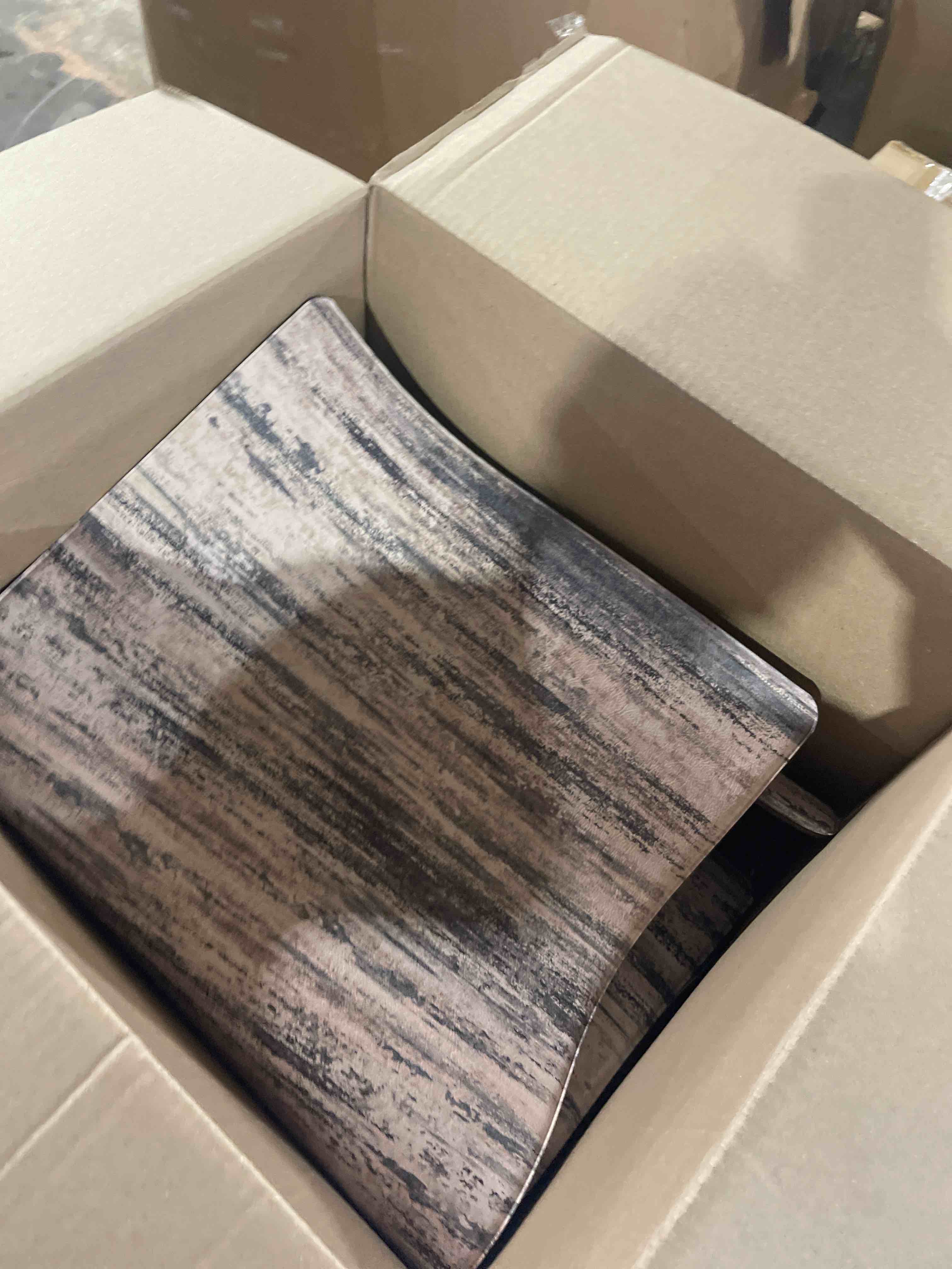 Condition photo showing As Is for kimode anti fatigue kitchen mats for floor 17"x47"+17"x29", abstract farmhouse kitchen rugs, non slip waterproof kitchen floor mats, comfort standing mats for laundry office sink desk black grey 17.3" x 47"+17.3" x 29"--0.47 inches black grey/multi