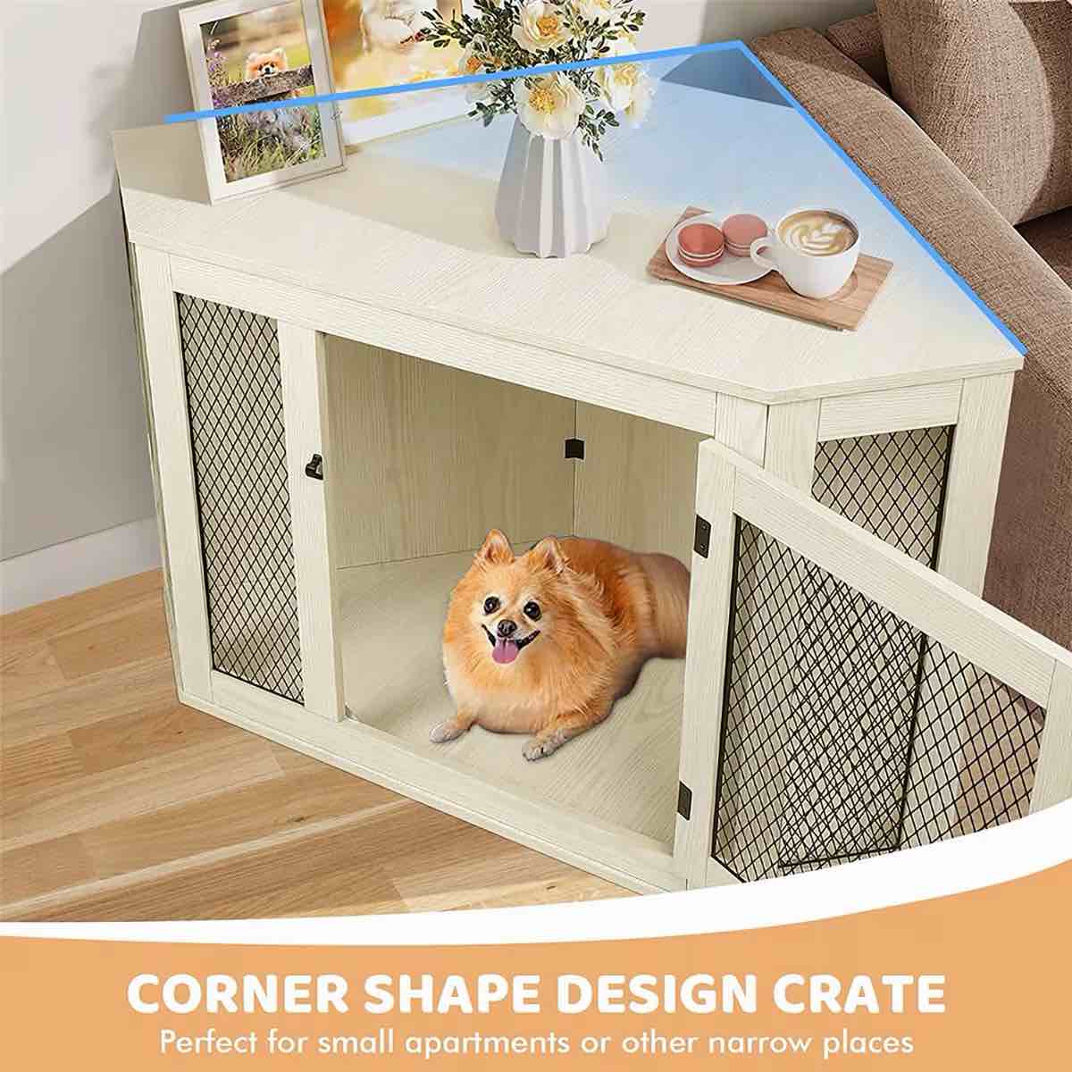 Condition photo showing New/Like New for corner furniture style dog crate, white, 44 inch