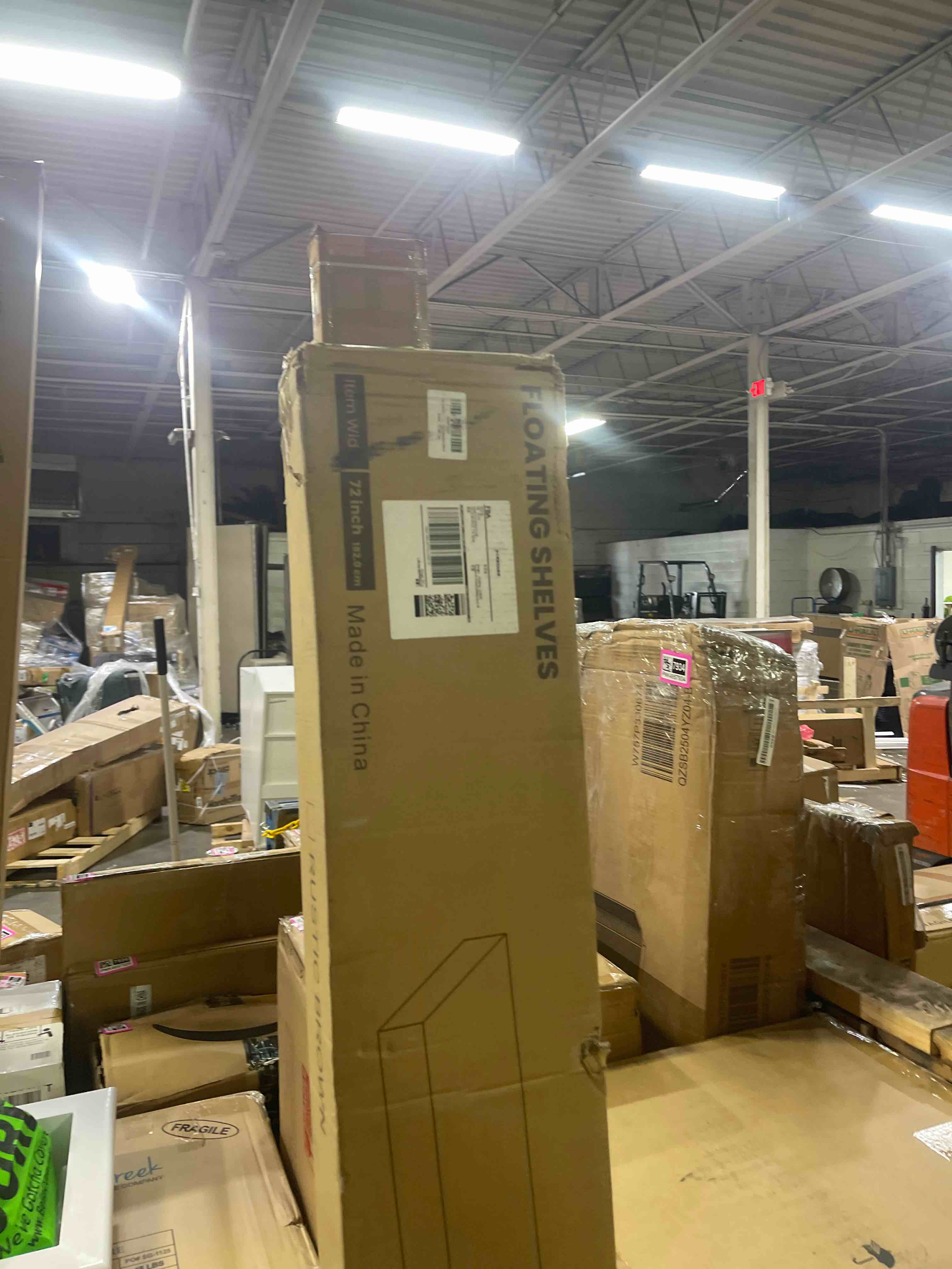 Condition photo showing New/Like New for 72 inch floating shelves for wall with invisible brackets set of 2, 12"d engineered wood wall shelves with wood grain for living room, bedroom, bathroom, kitchen decor and storage, walnut finish